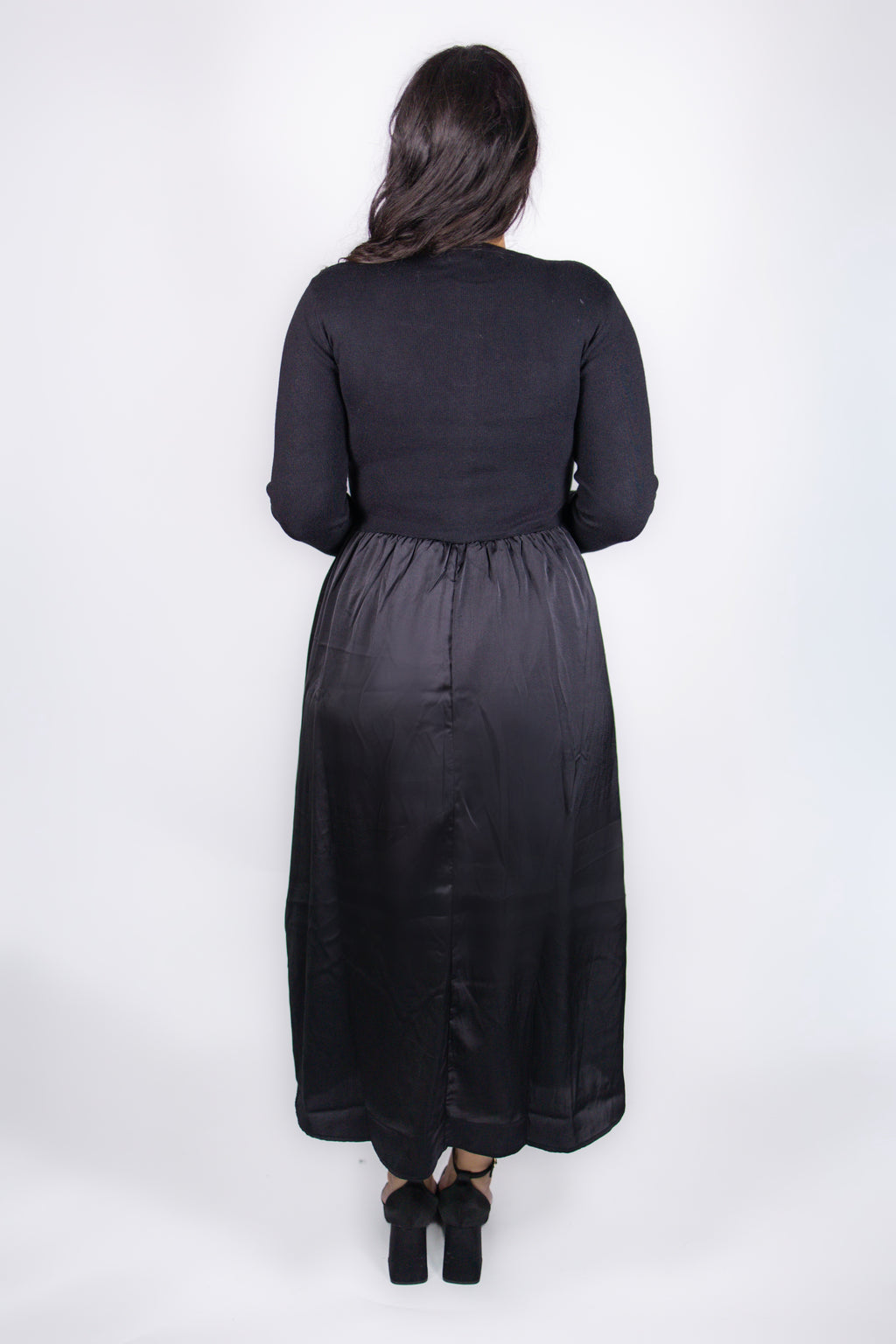 Jenna Knit Top Satin Dress in Black