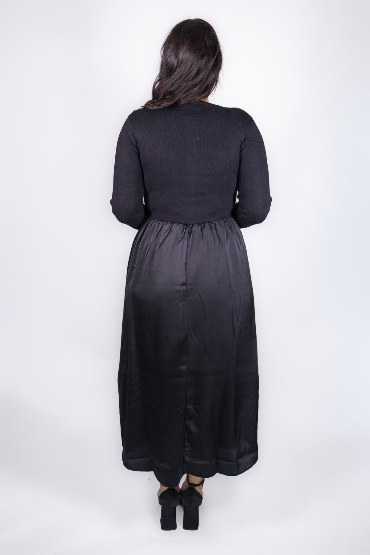 Jenna Knit Top Satin Dress in Black