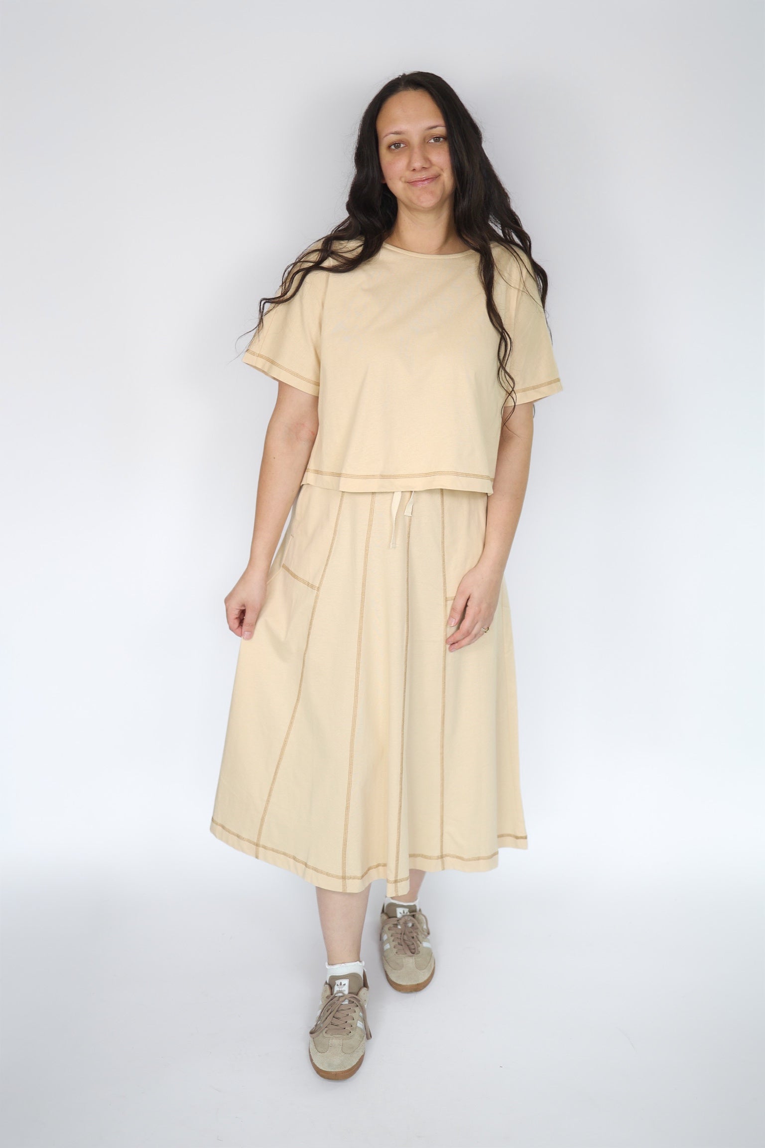 Mallie Casual Top & Skirt Set in Natural - Restock 5/8