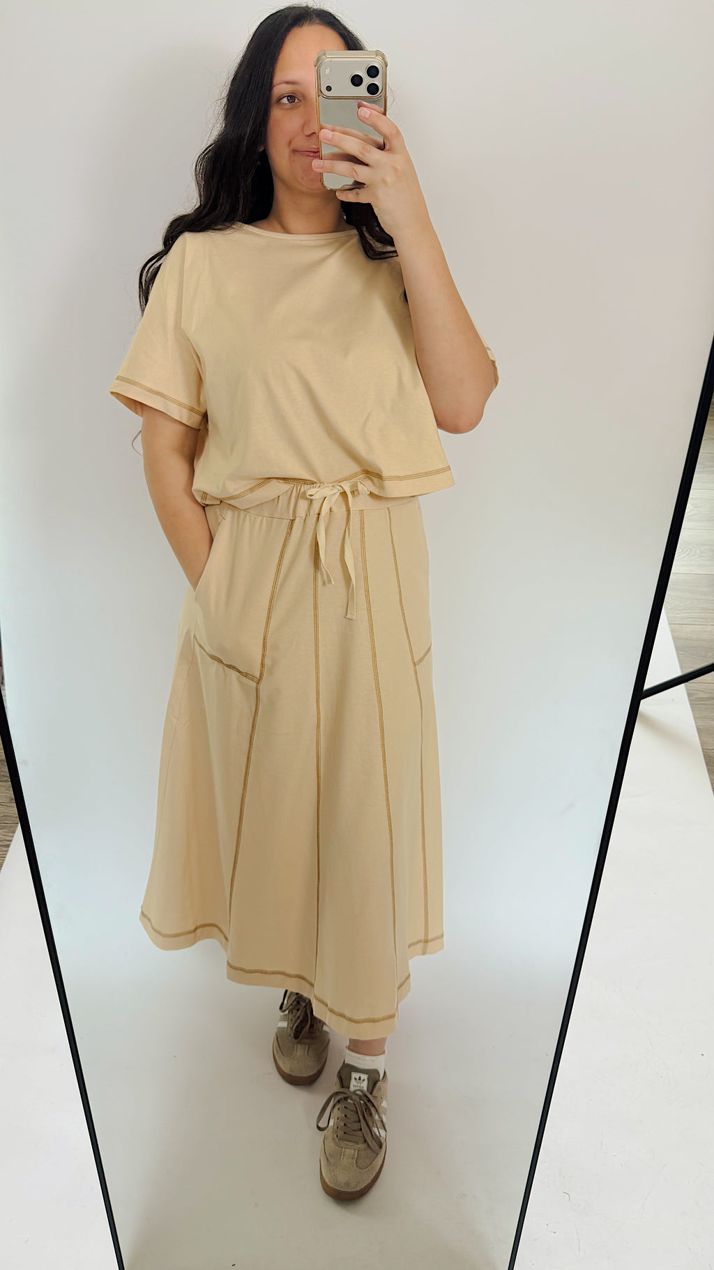 Mallie Casual Top & Skirt Set in Natural - Restock 5/8