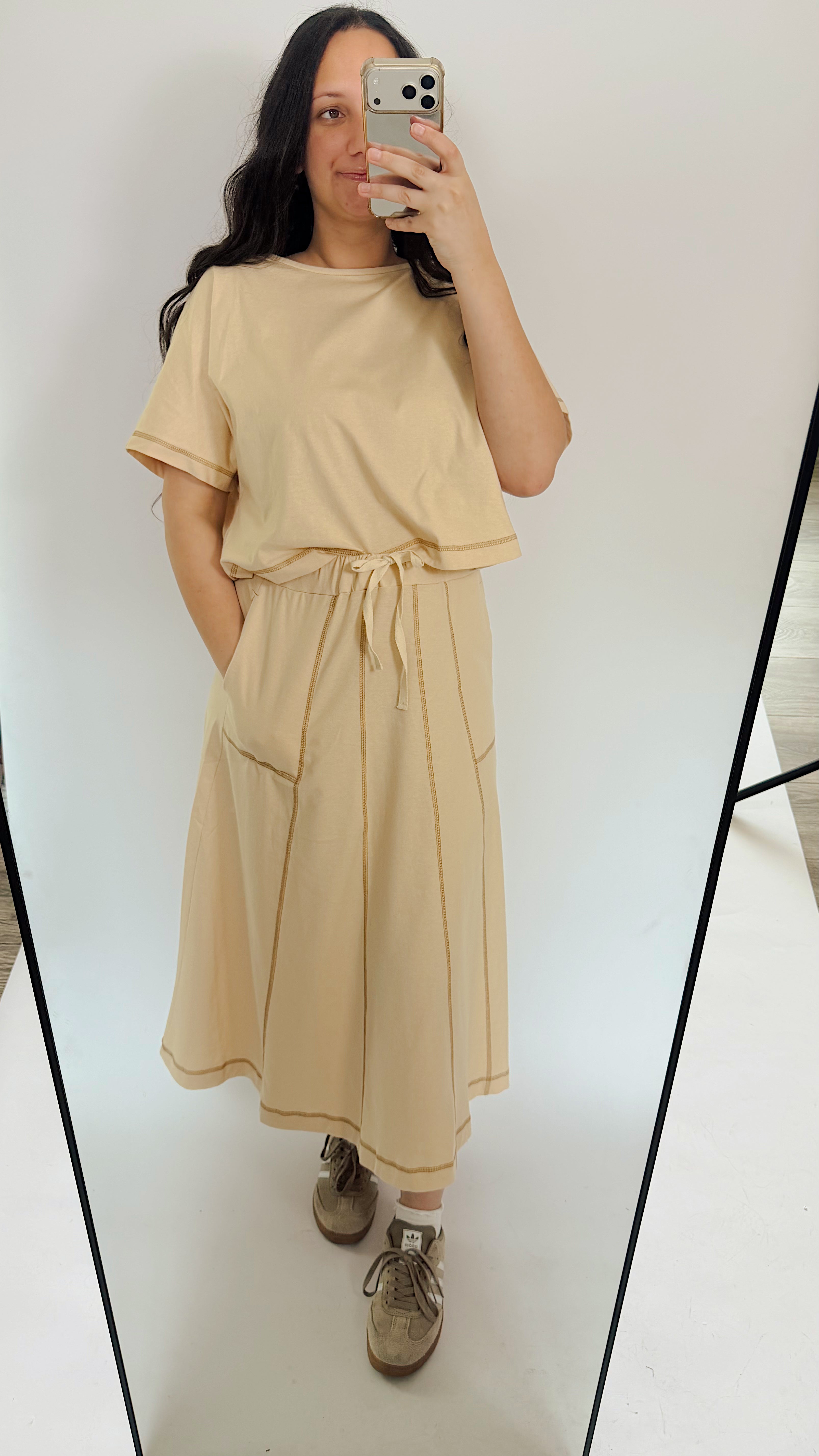 Mallie Casual Top & Skirt Set in Natural - Restock 5/8
