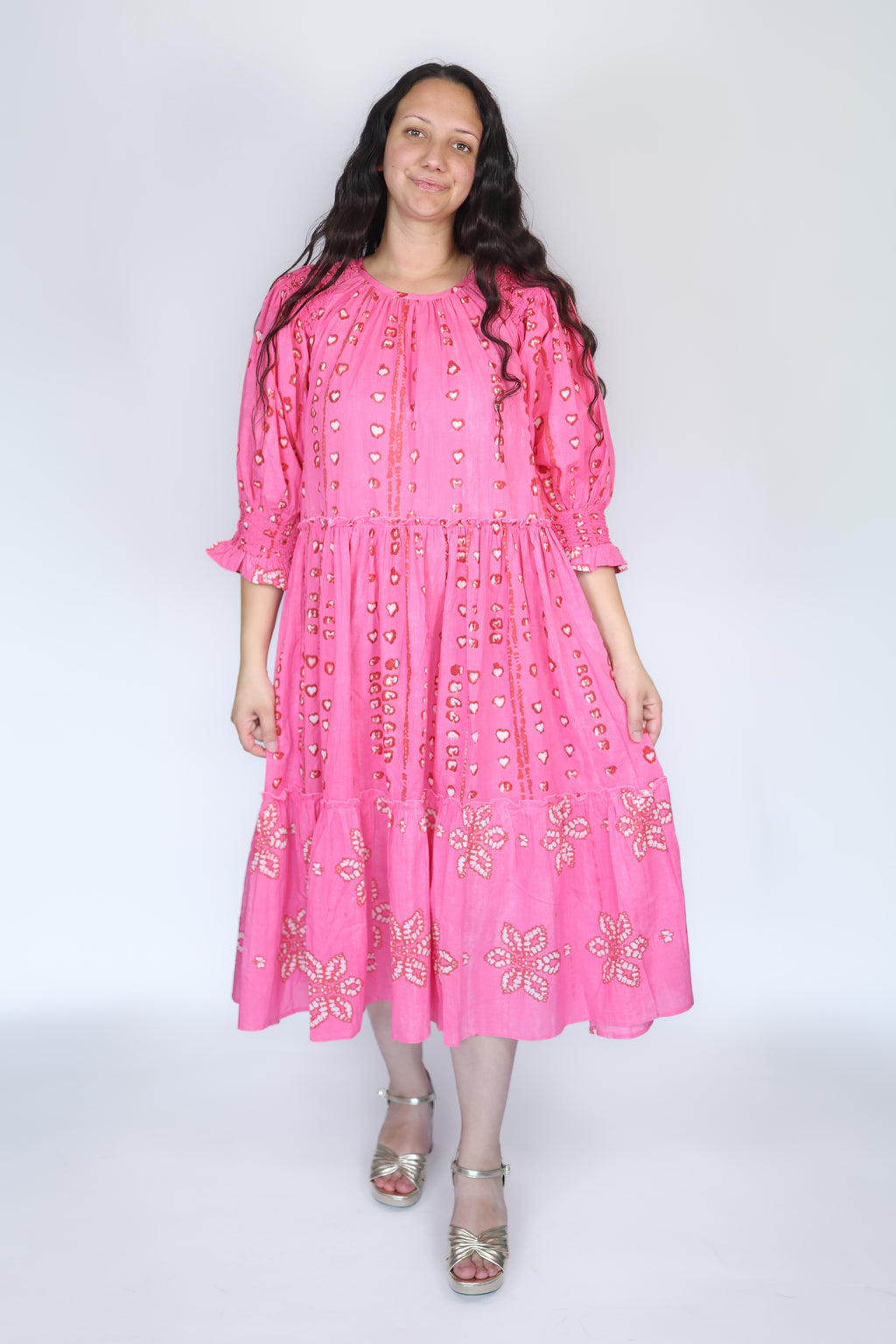 Jade Tiered Midi Dress in Pink