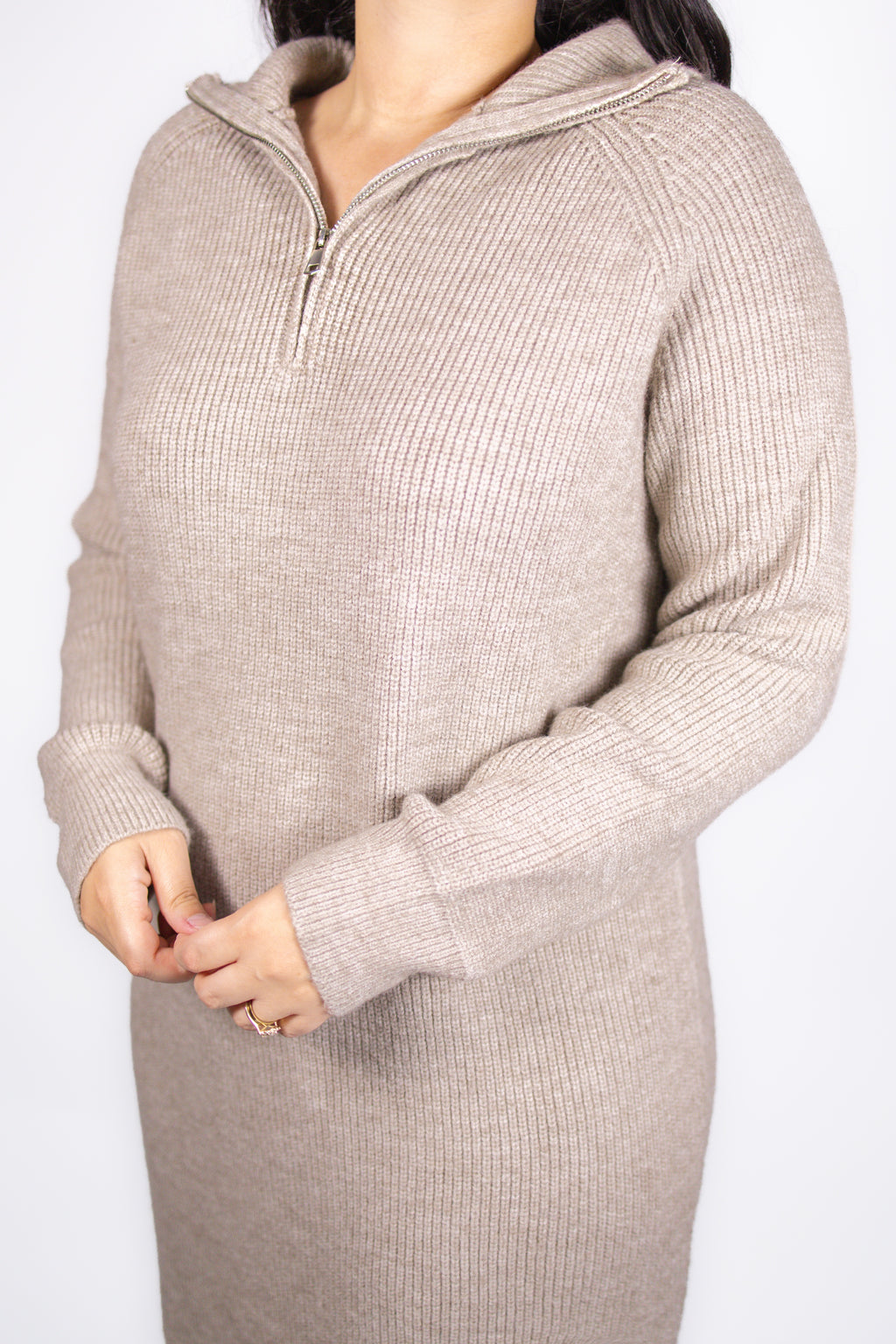 Baylor Half-Zip Sweater Dress in Mocha