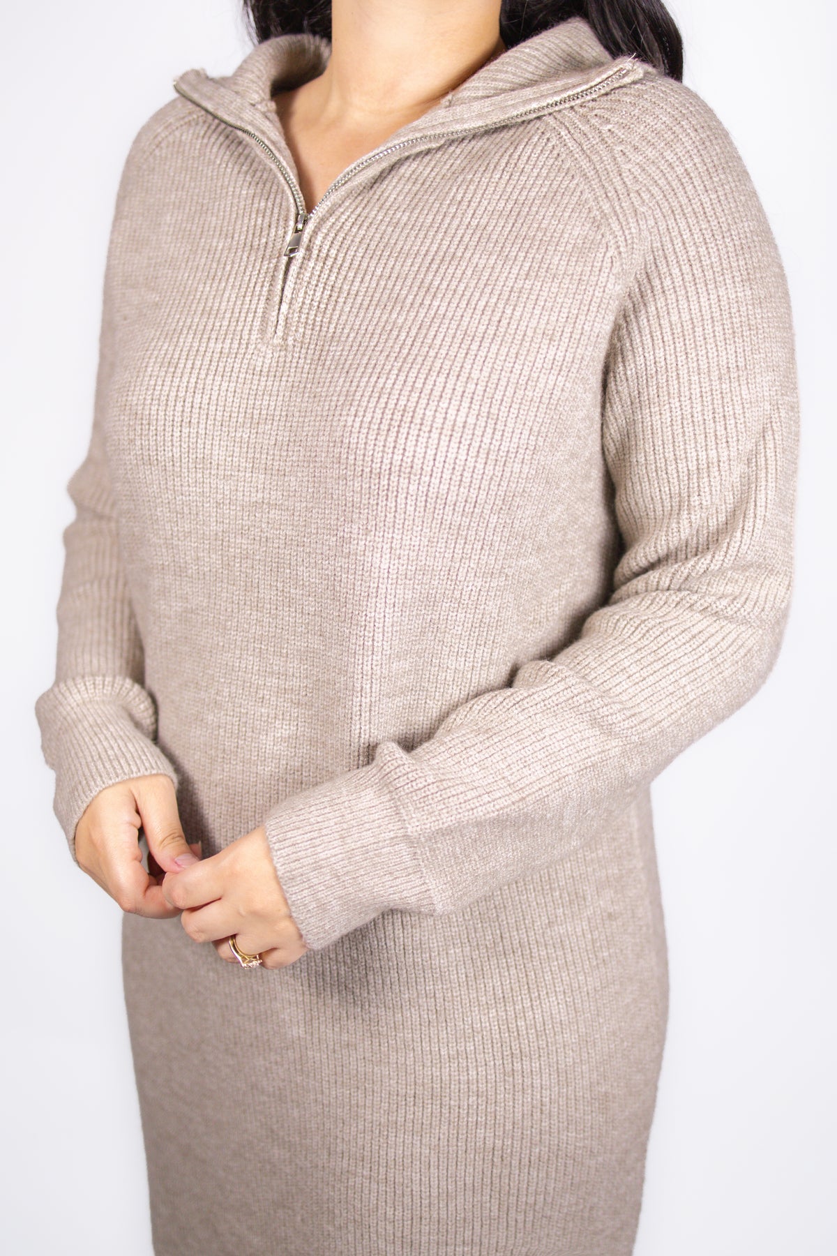 Baylor Half-Zip Sweater Dress in Mocha