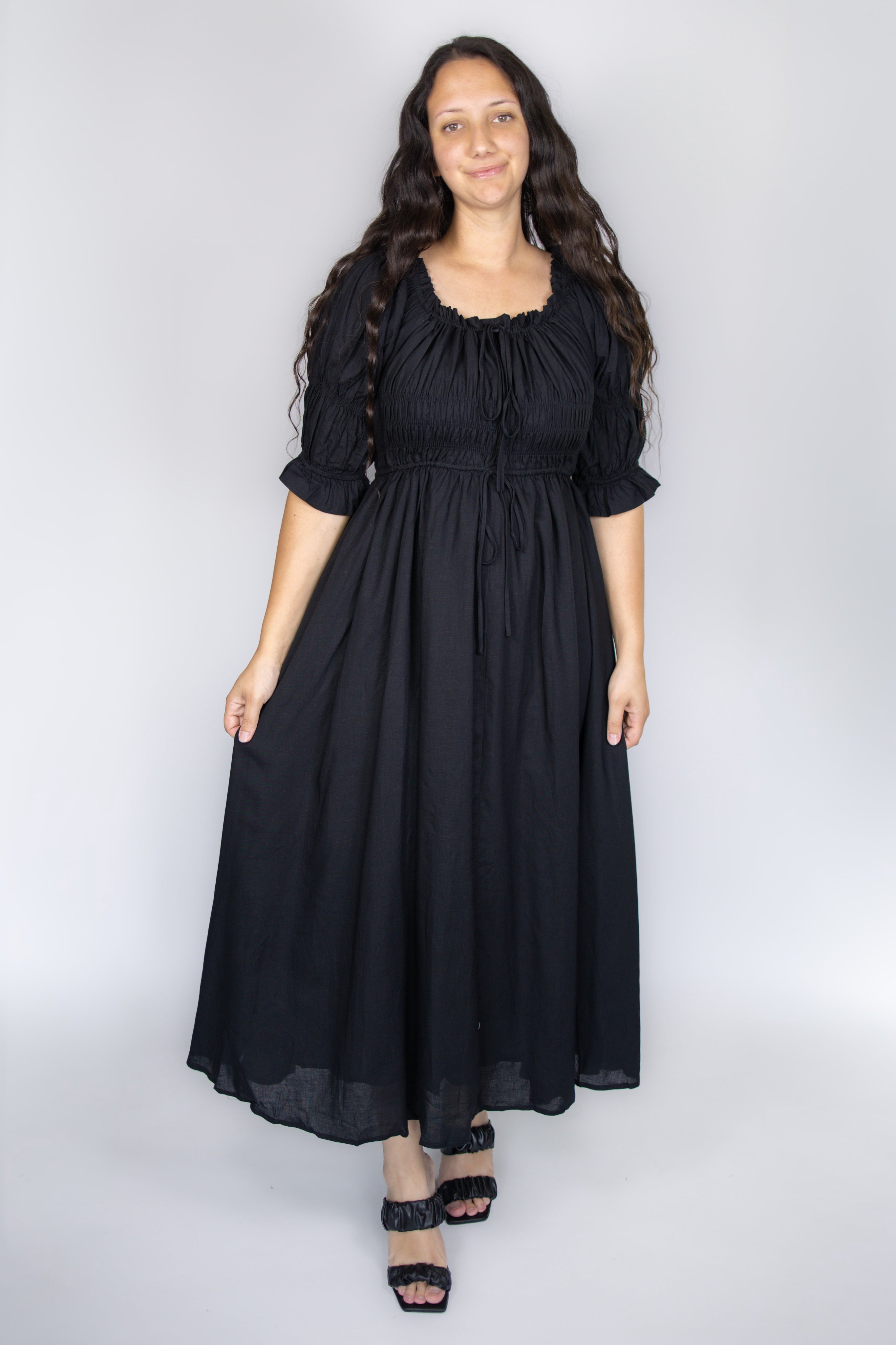 Blakely Smocked Dress in Black