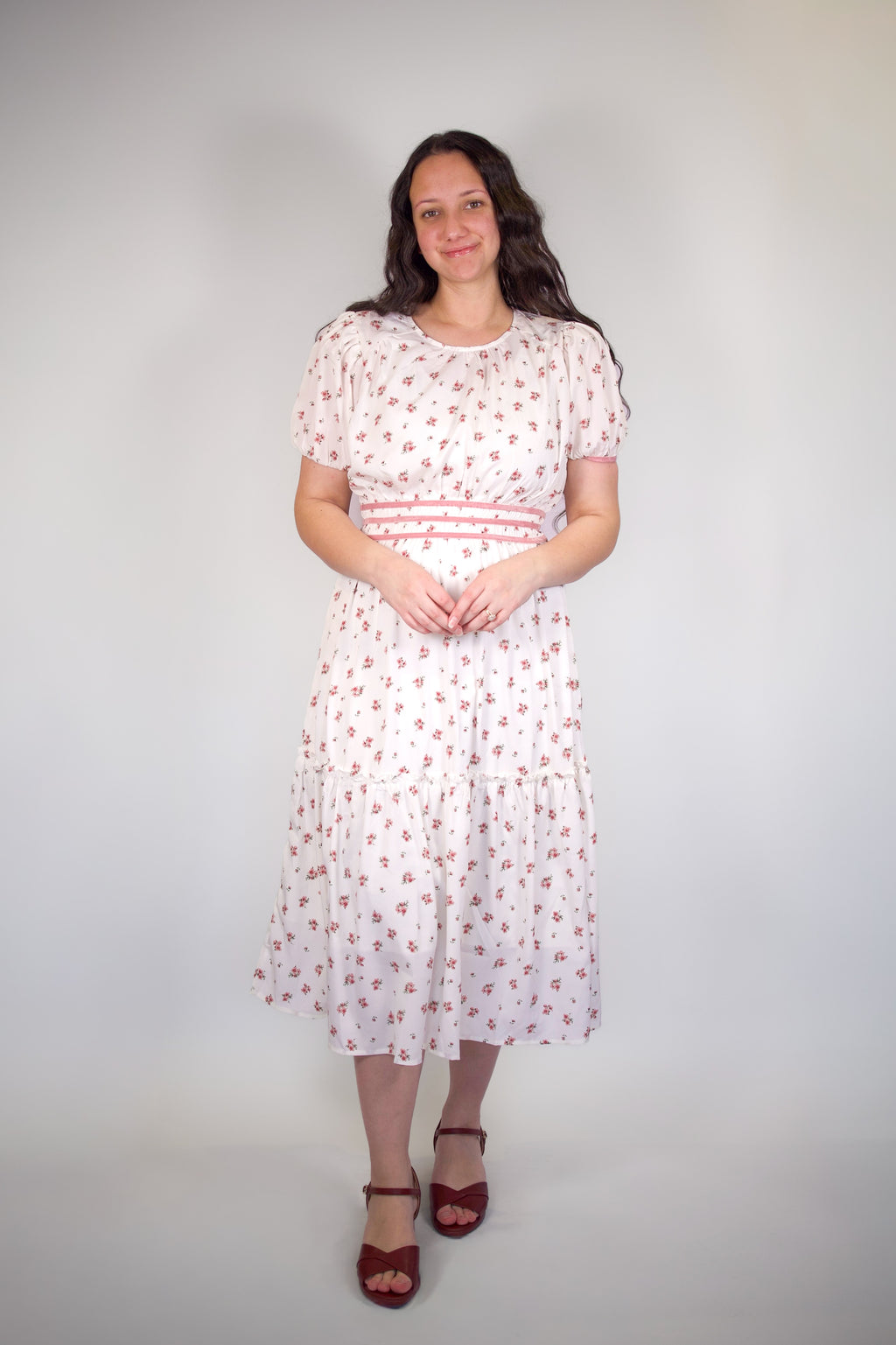 Raina Ditsy Floral Pink Midi Dress