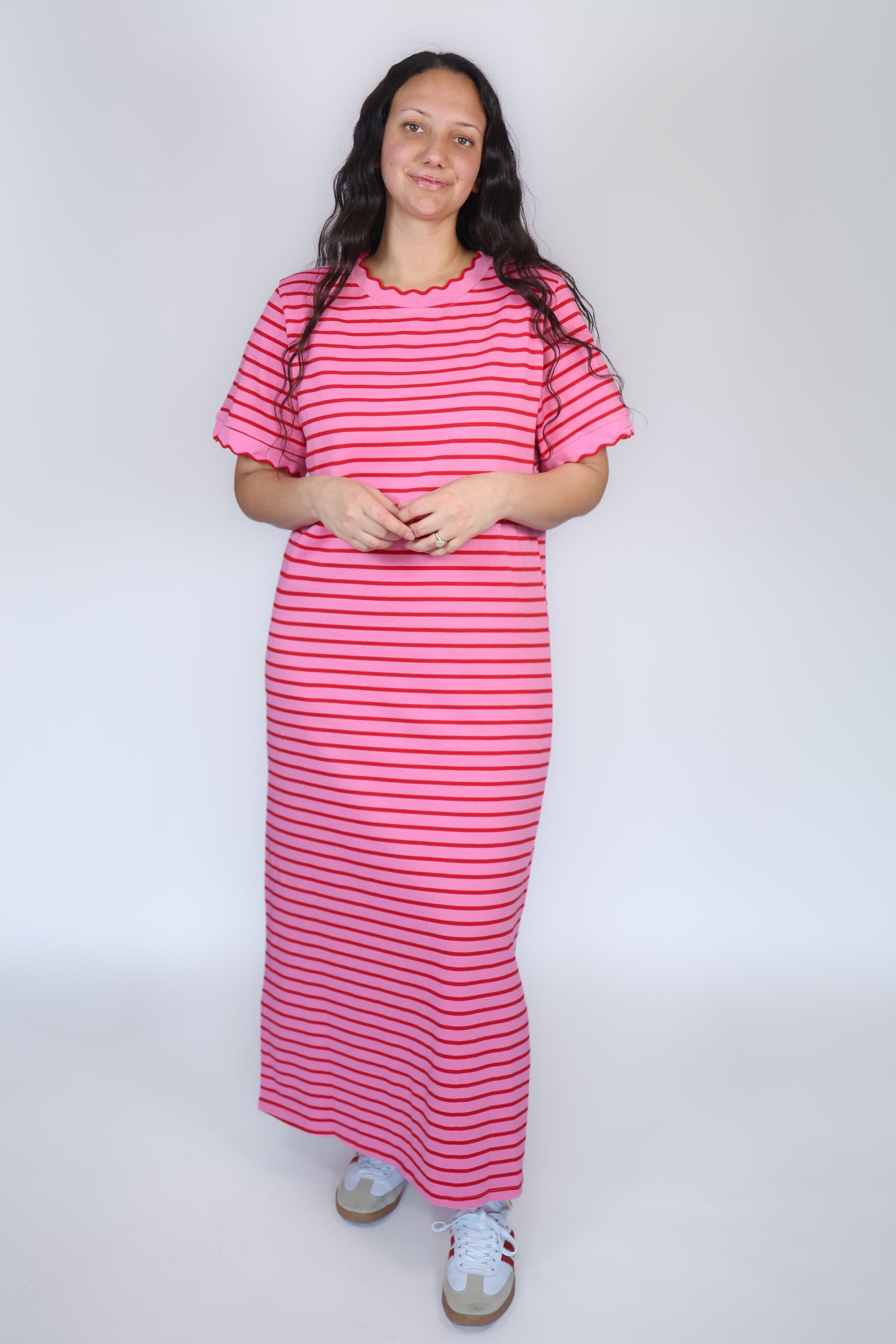 Stella Striped Tee Dress in Pink