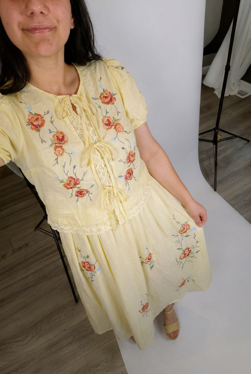 Vivienne Embroidered Maxi Set in Butter Yellow