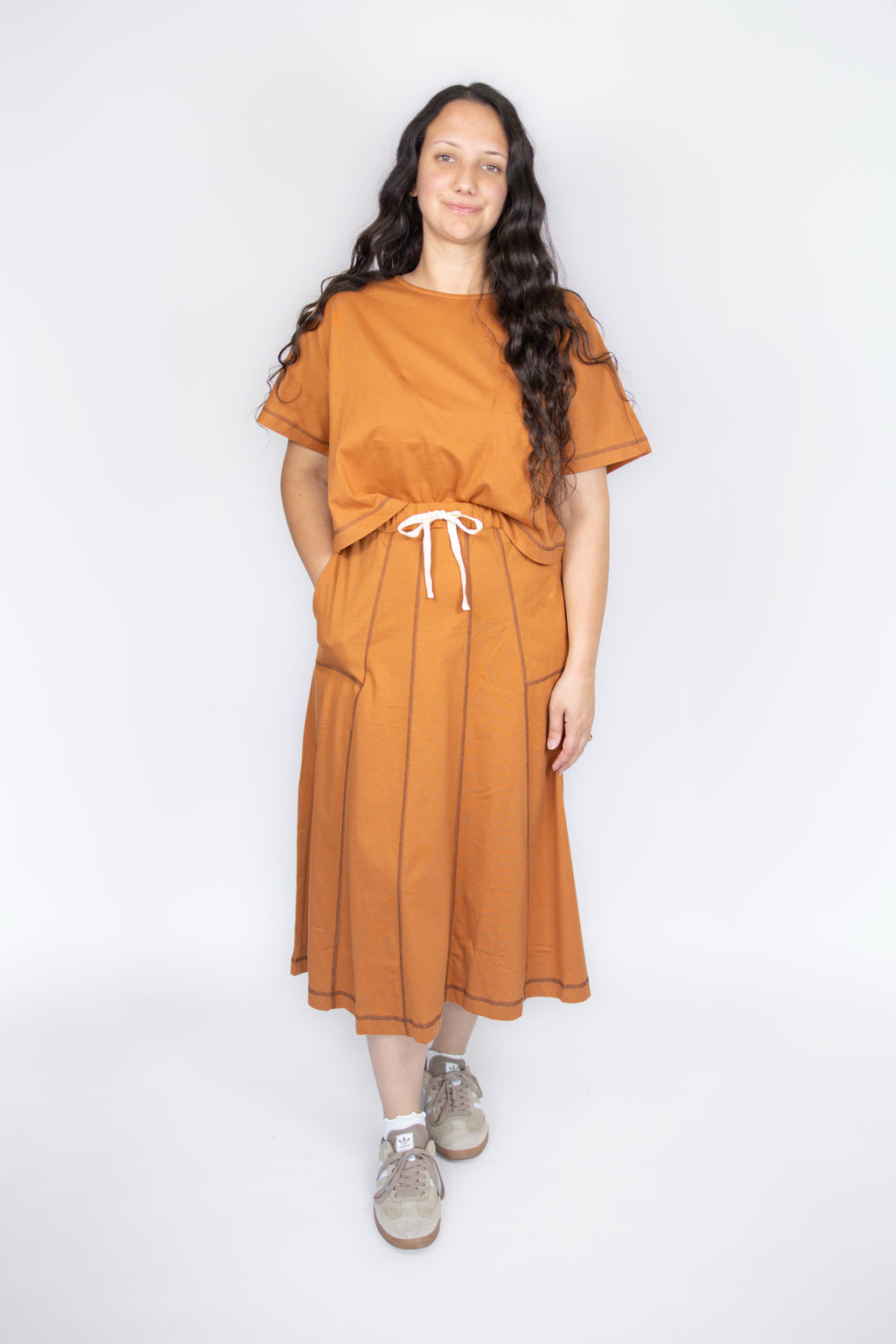 Mallie Casual Top & Skirt Set in Rust