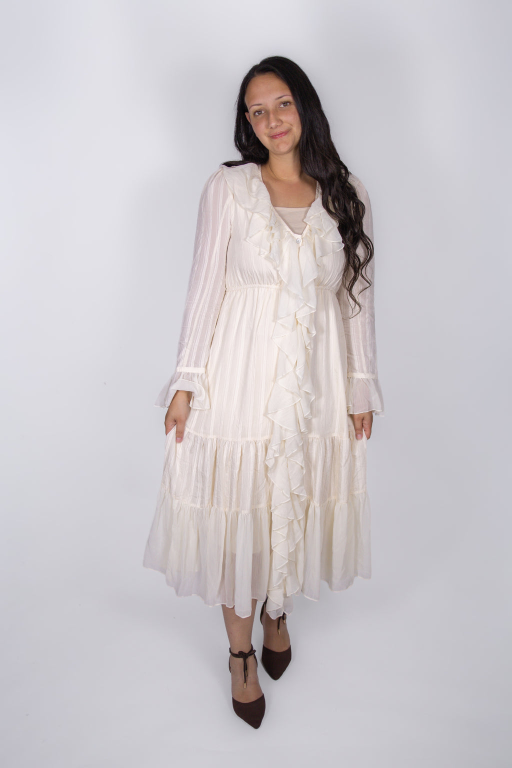 Felicity Ruffle Tiered Dress in Cream
