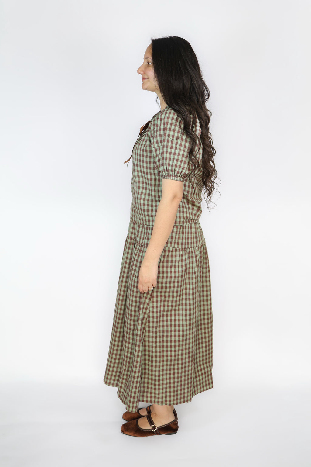 Mollie Gingham Skirt Set in Chocolate & Mint