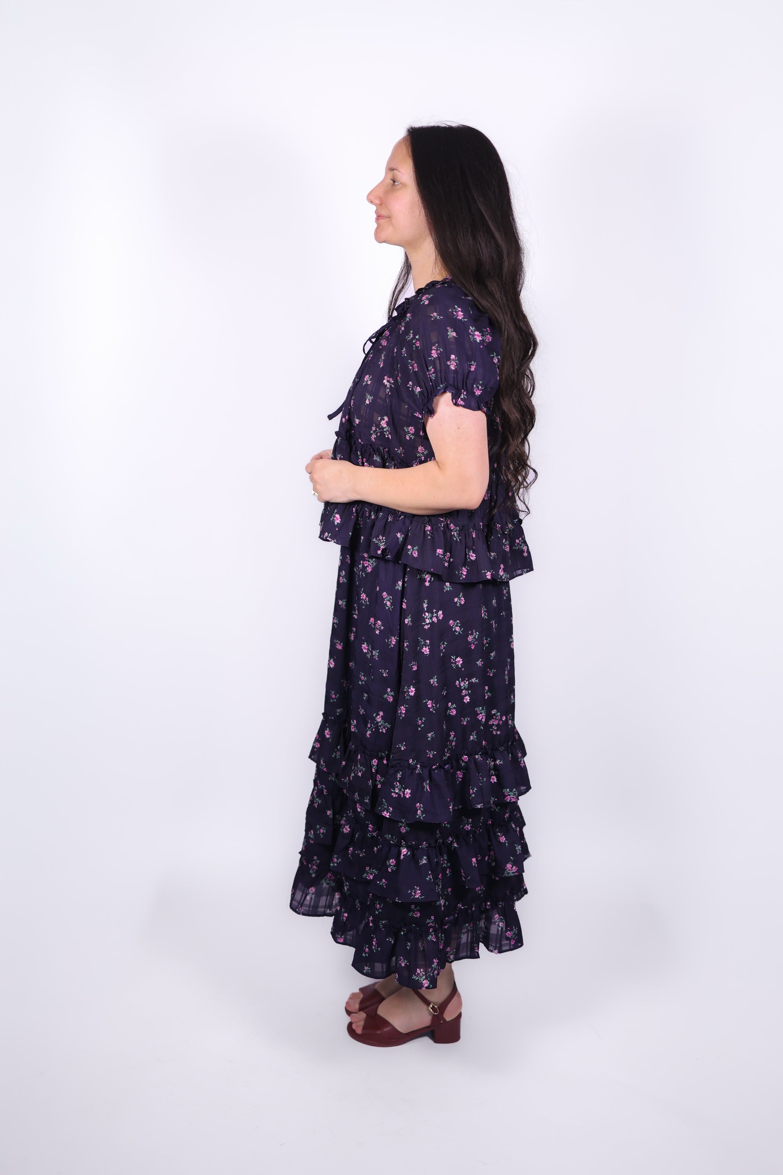 Odette Ditsy Floral Maxi Set in Navy