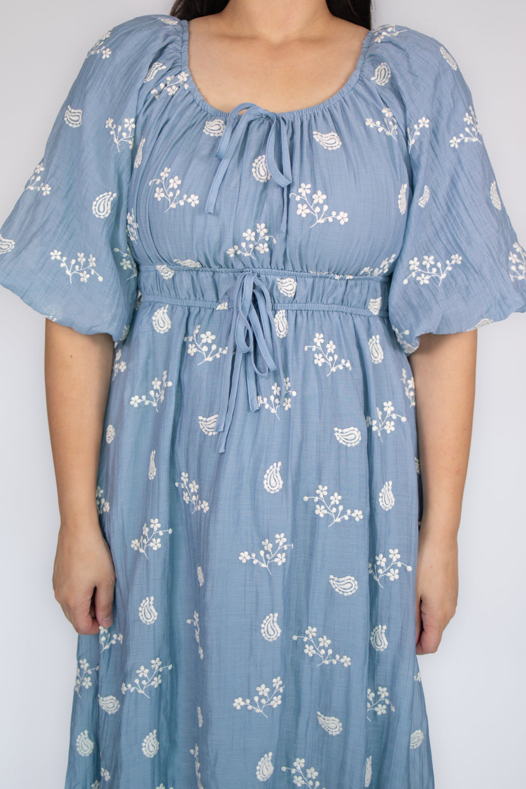 Julia Blue Embroidered Midi Dress