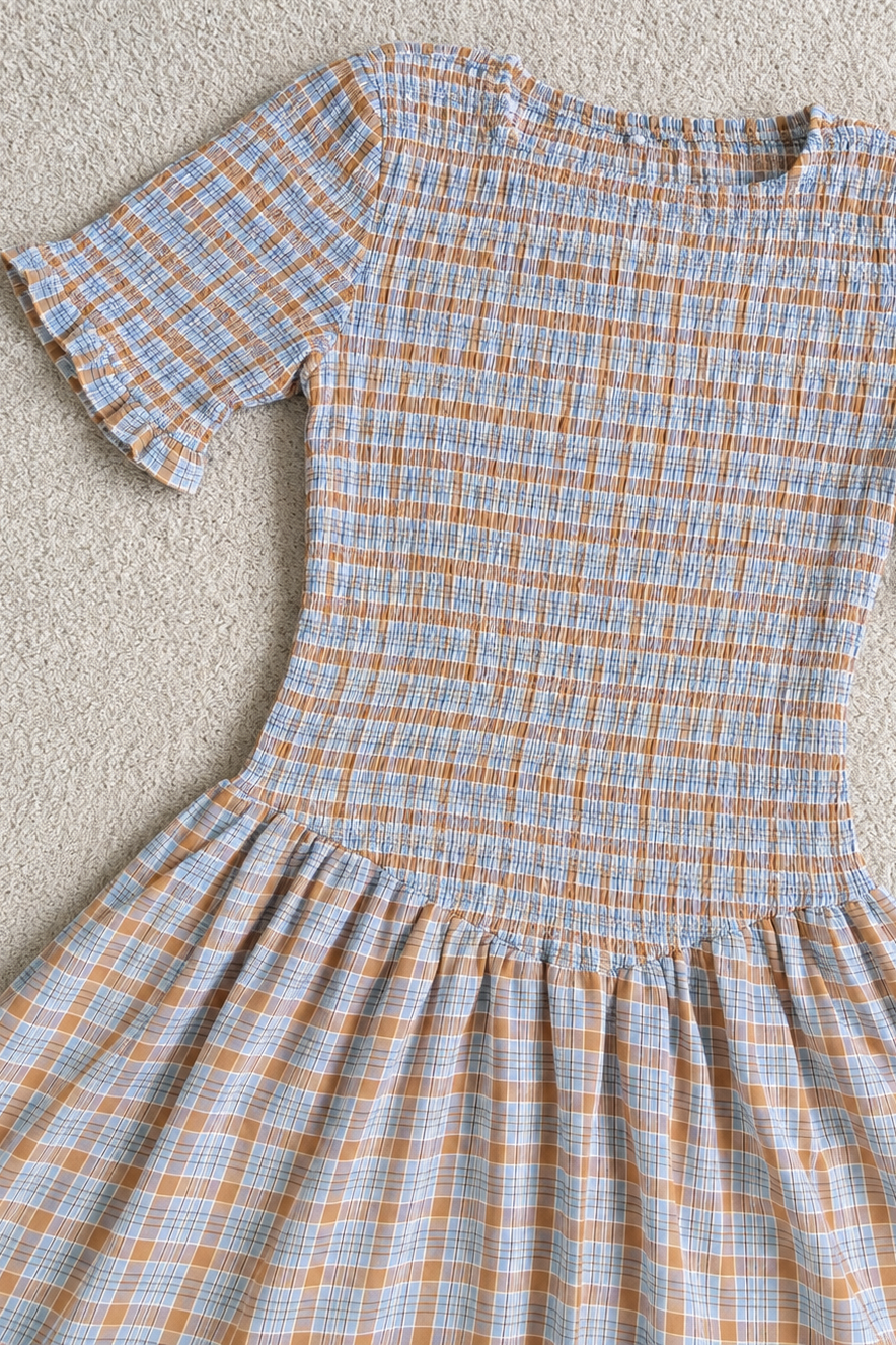 Vestido fruncido a cuadros Kenlie