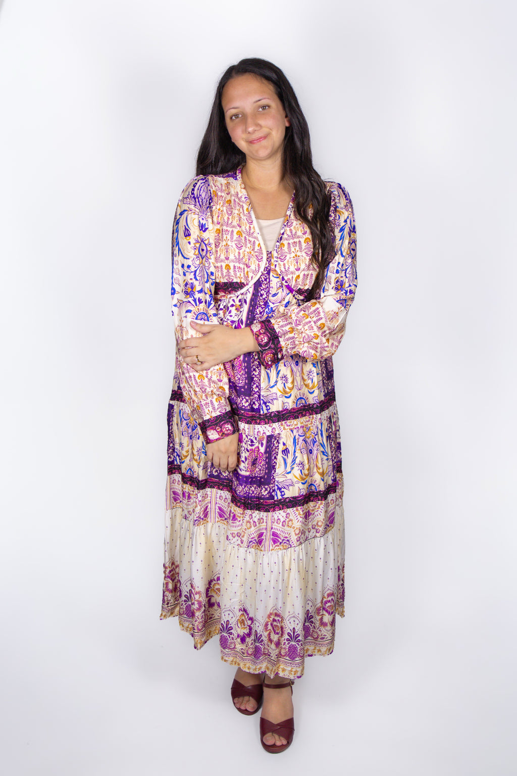 Aspen Patchwork Print Dress in Lilac