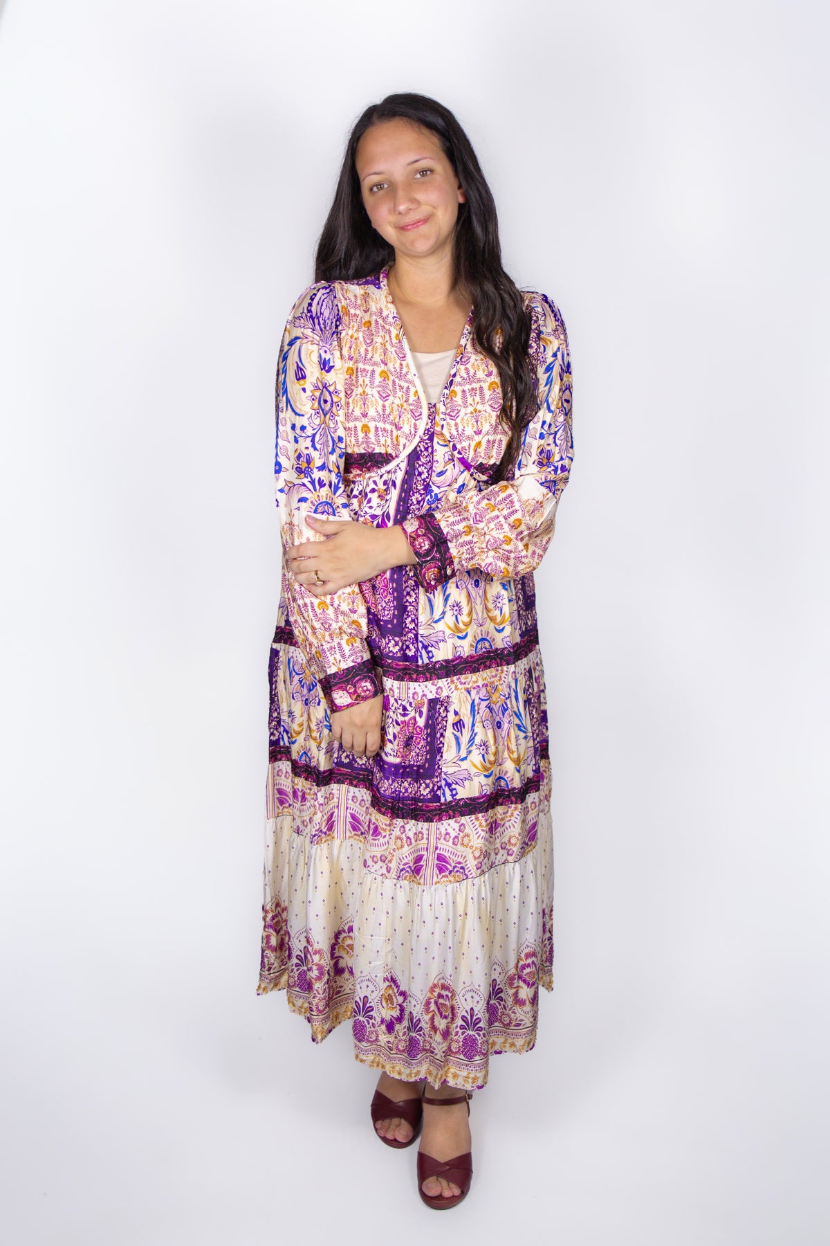 Aspen Patchwork Print Dress in Lilac