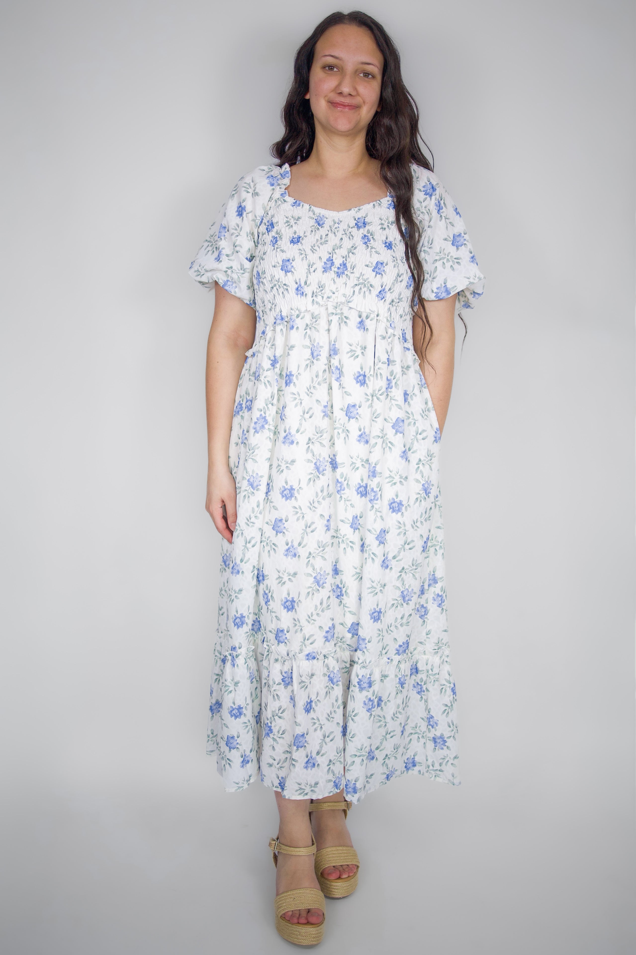 Jensen Smocked Midi Dress in Wisteria Bud