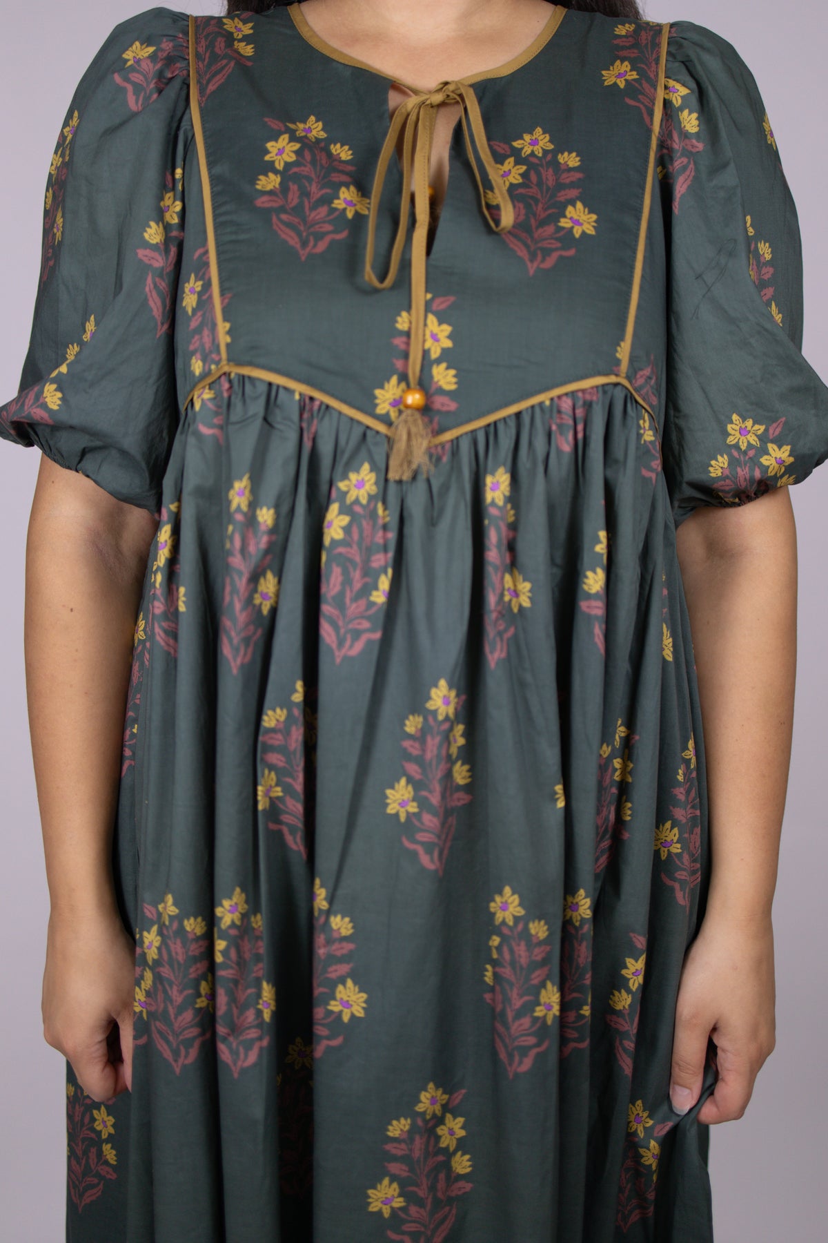 Autumn Cotton Green Floral Dress