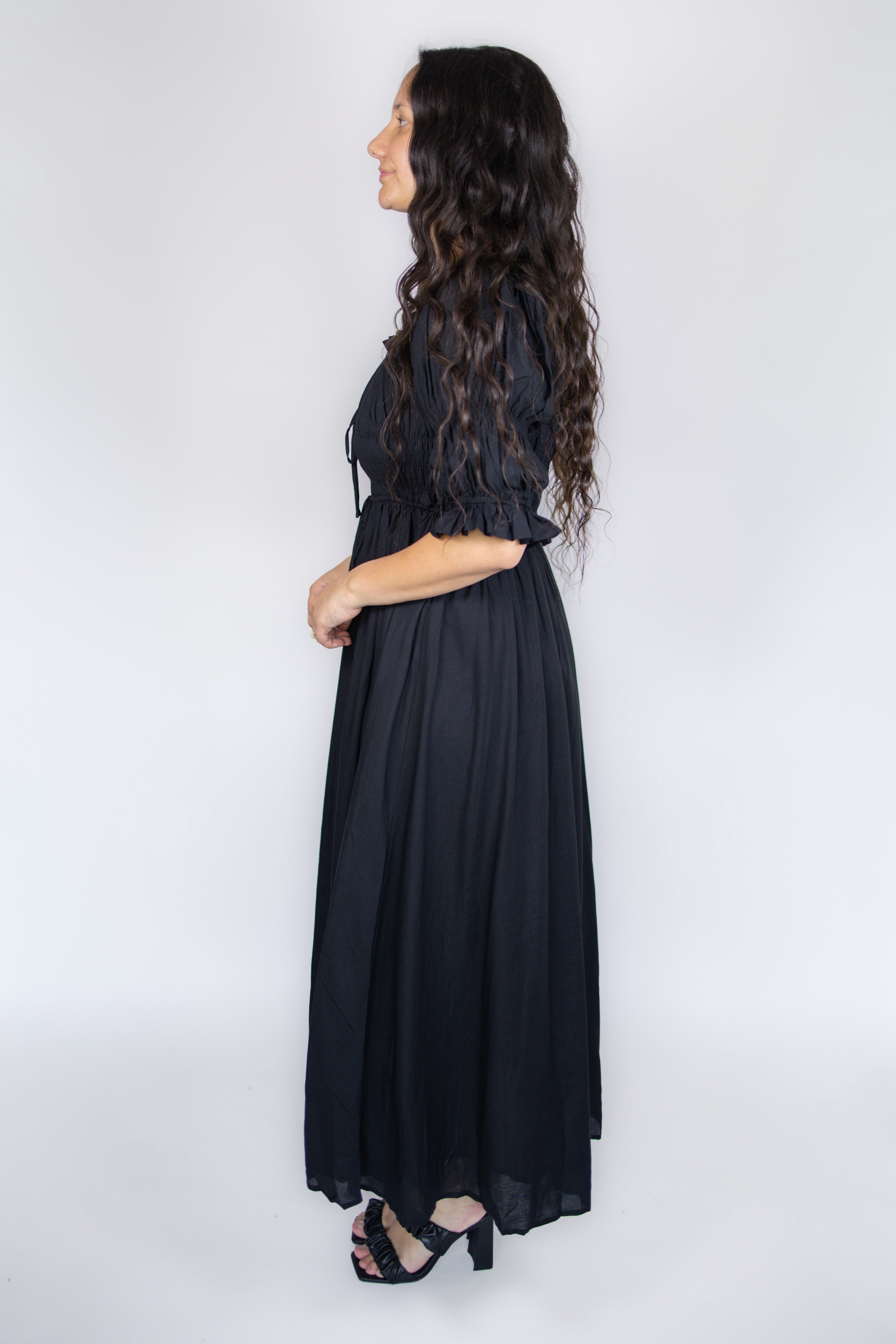 Blakely Smocked Dress in Black