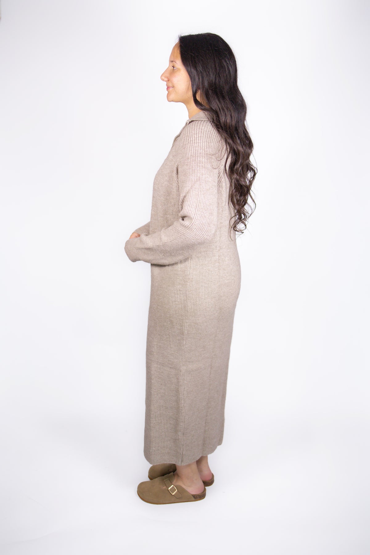 Baylor Half-Zip Sweater Dress in Mocha