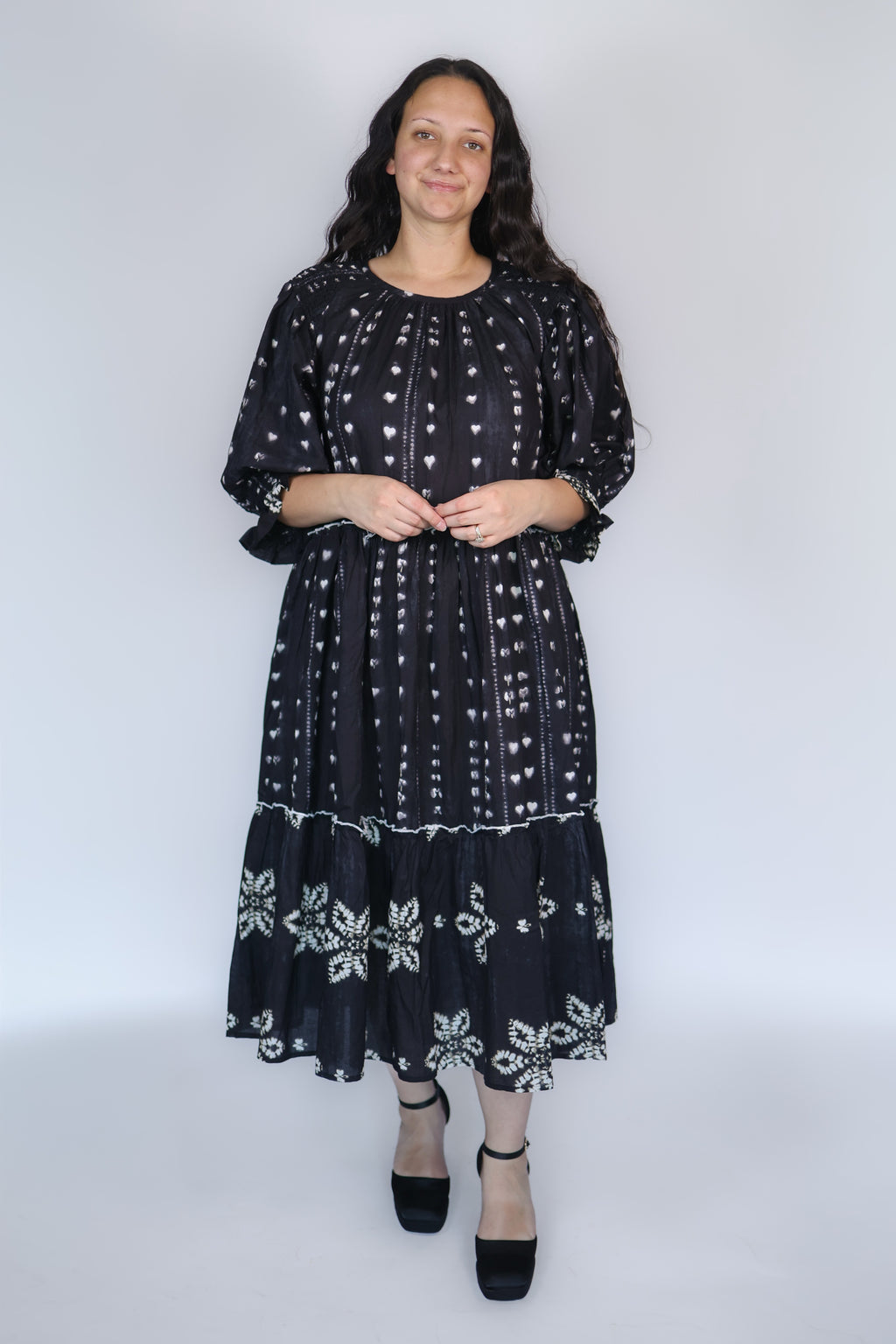 Jade Tiered Midi Dress in Black