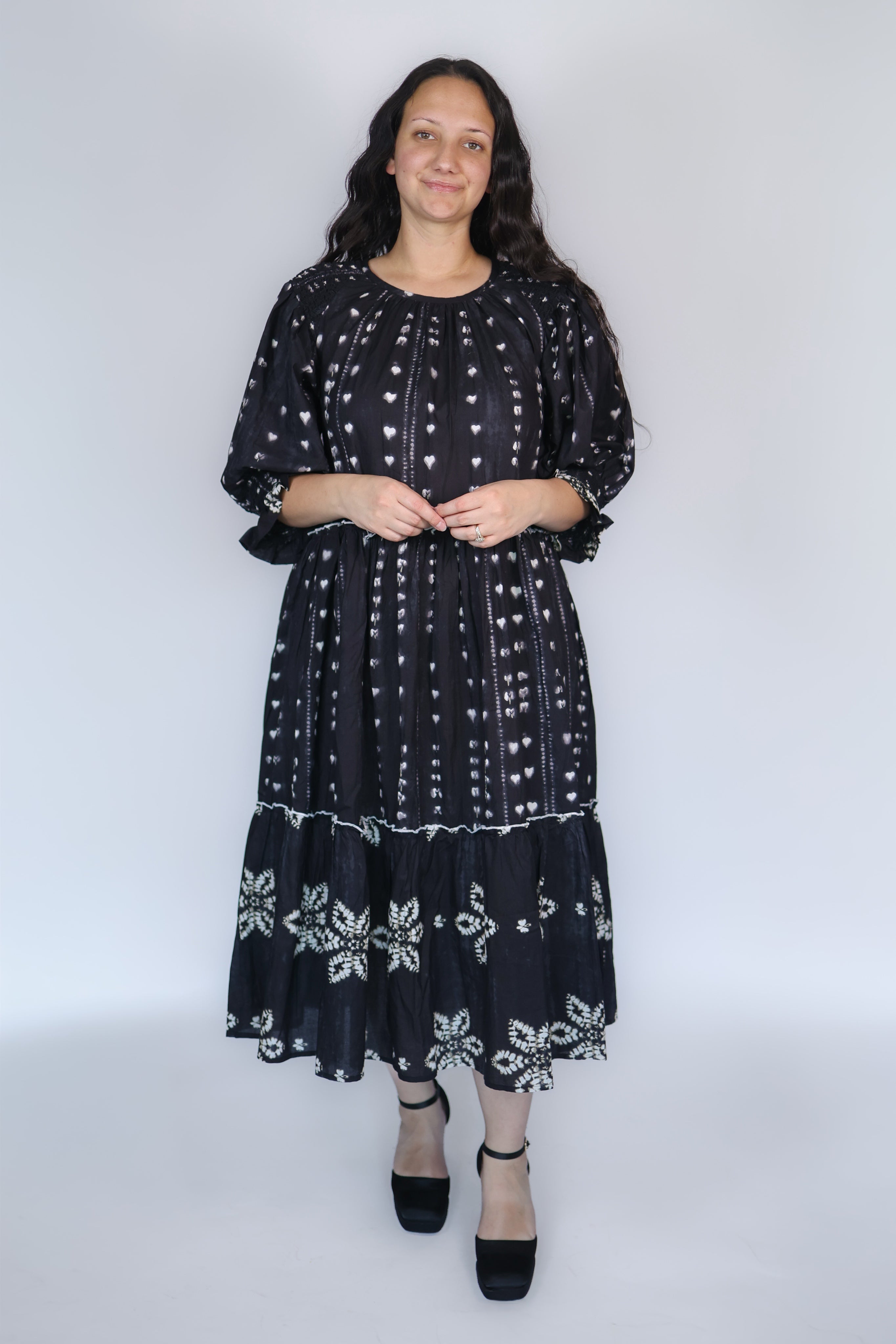 Jade Tiered Midi Dress in Black