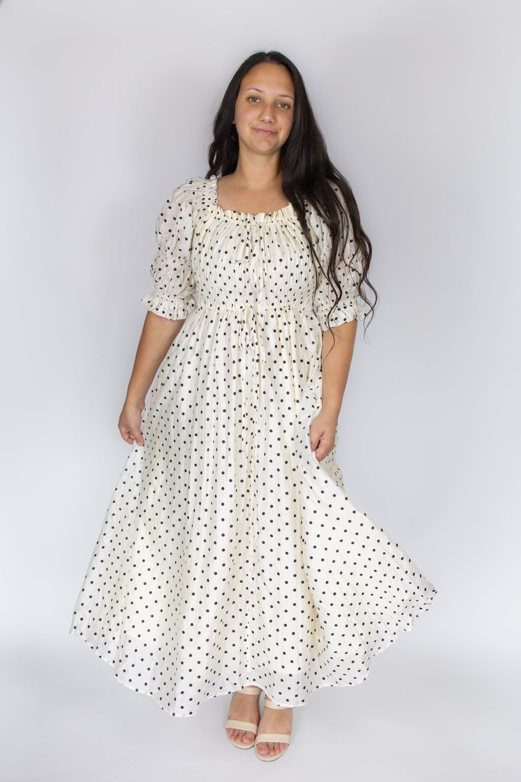 Blakely Smocked Dress in Ivory Dot