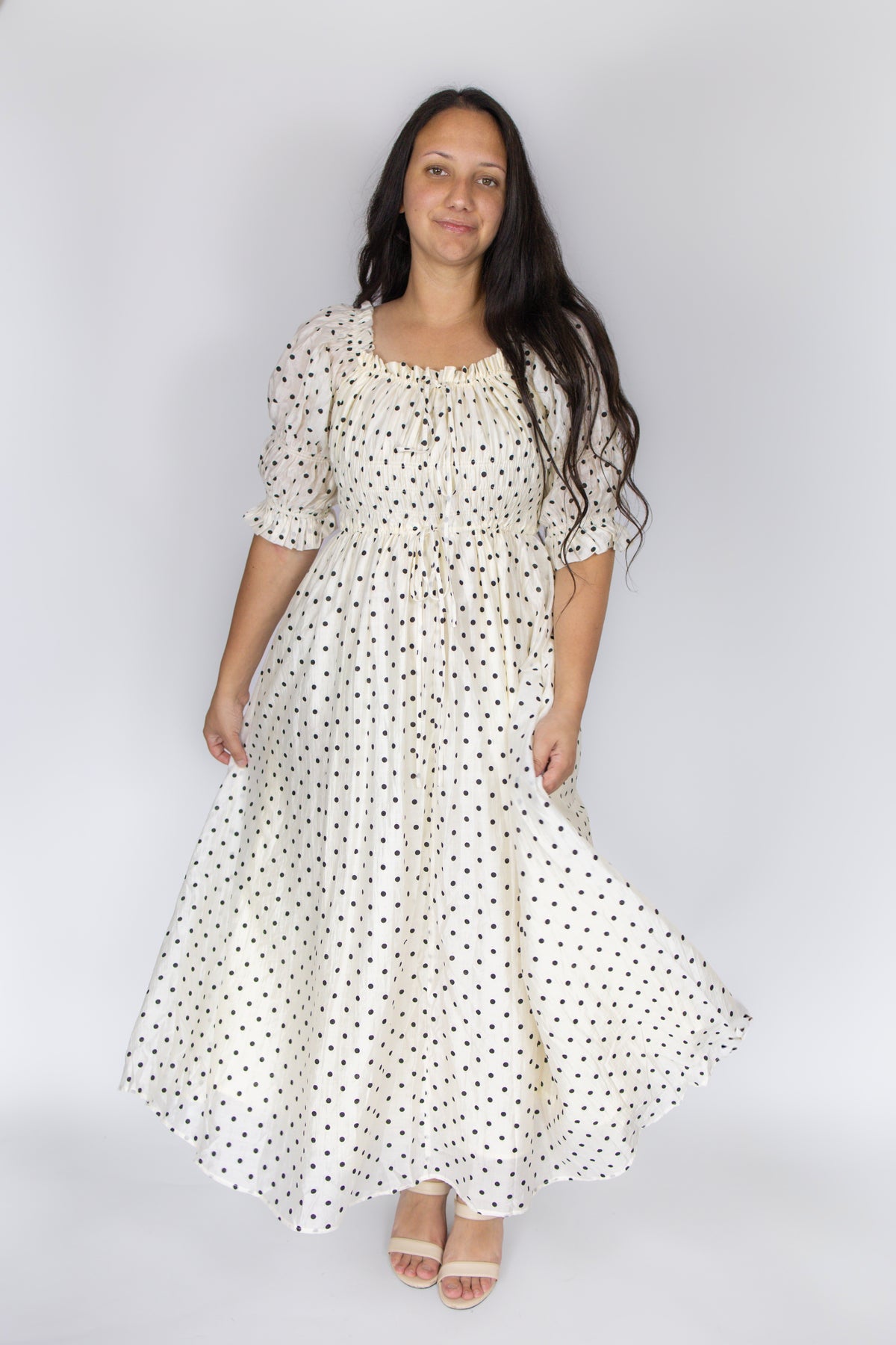Blakely Smocked Dress in Ivory Dot