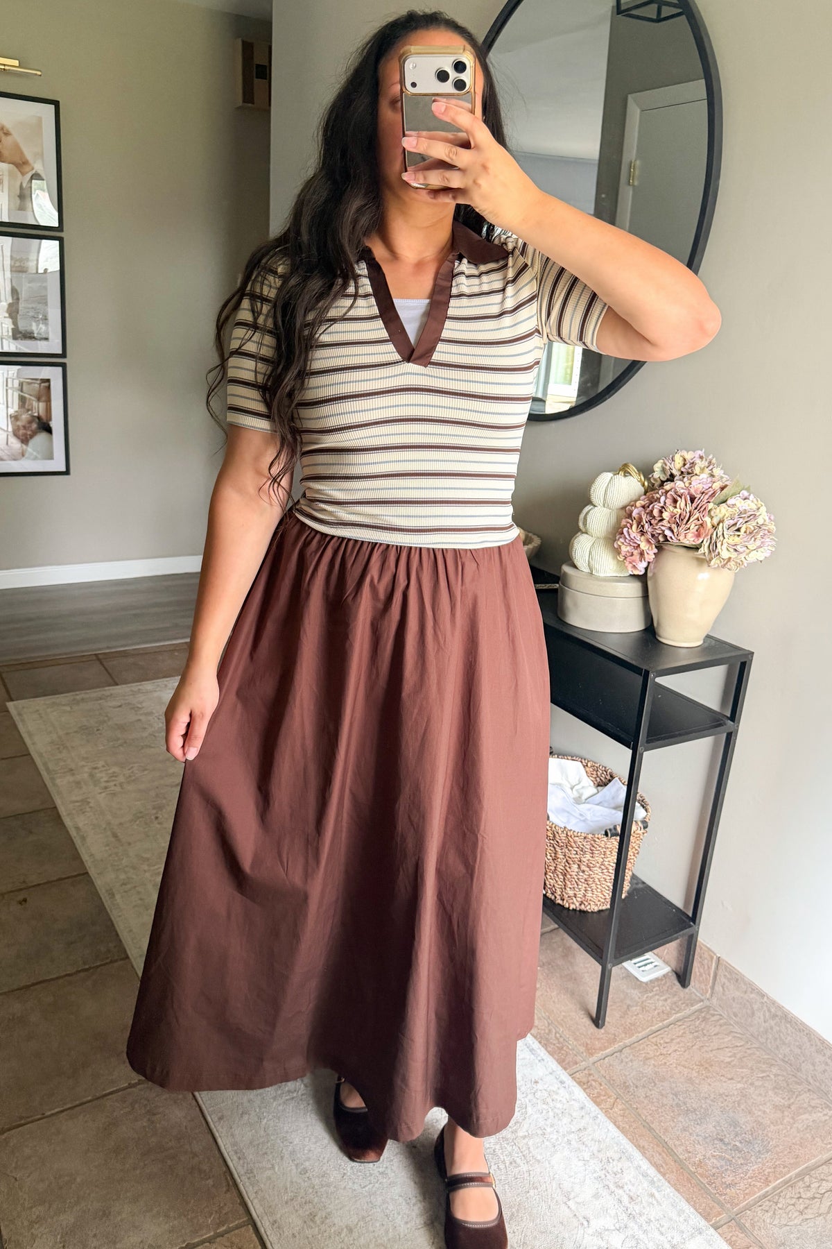 Monroe Striped Polo Dress in Chocolate