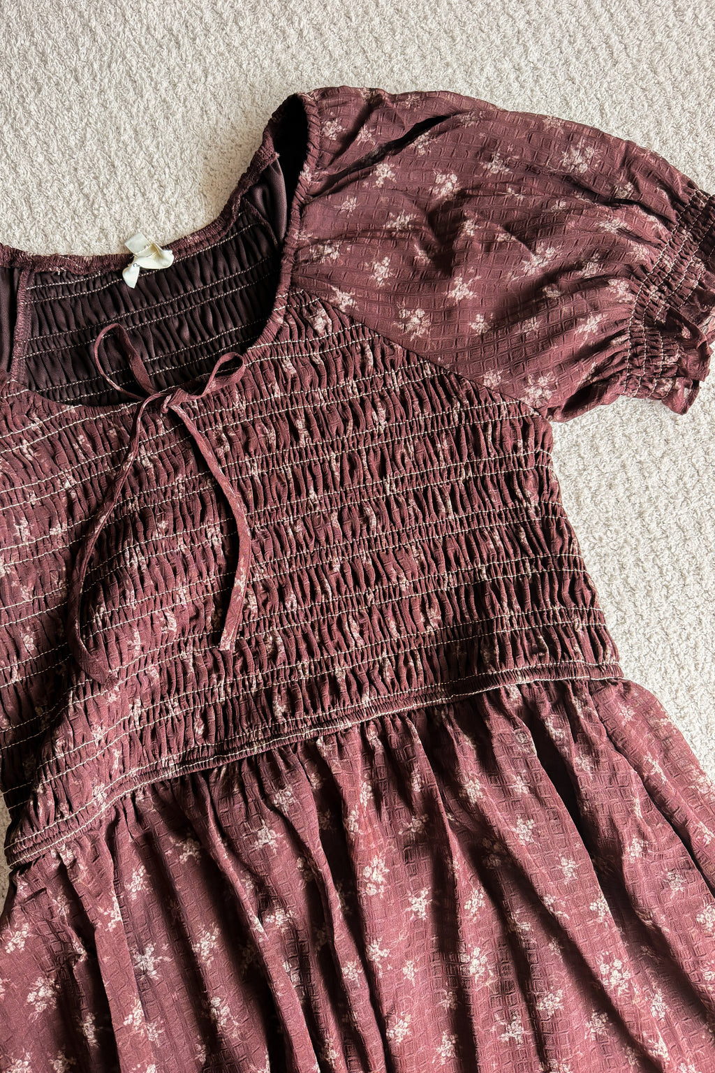 Penny Floral Smocked Dress in Burgundy