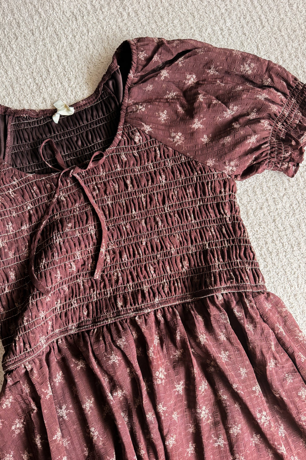 Penny Floral Smocked Dress in Burgundy