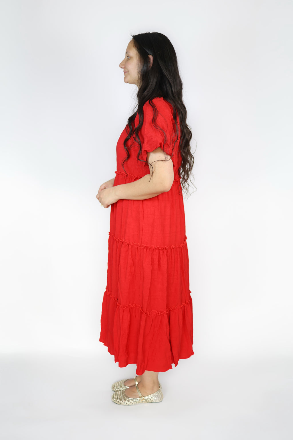 Serena Midi Dress in Cherry Red