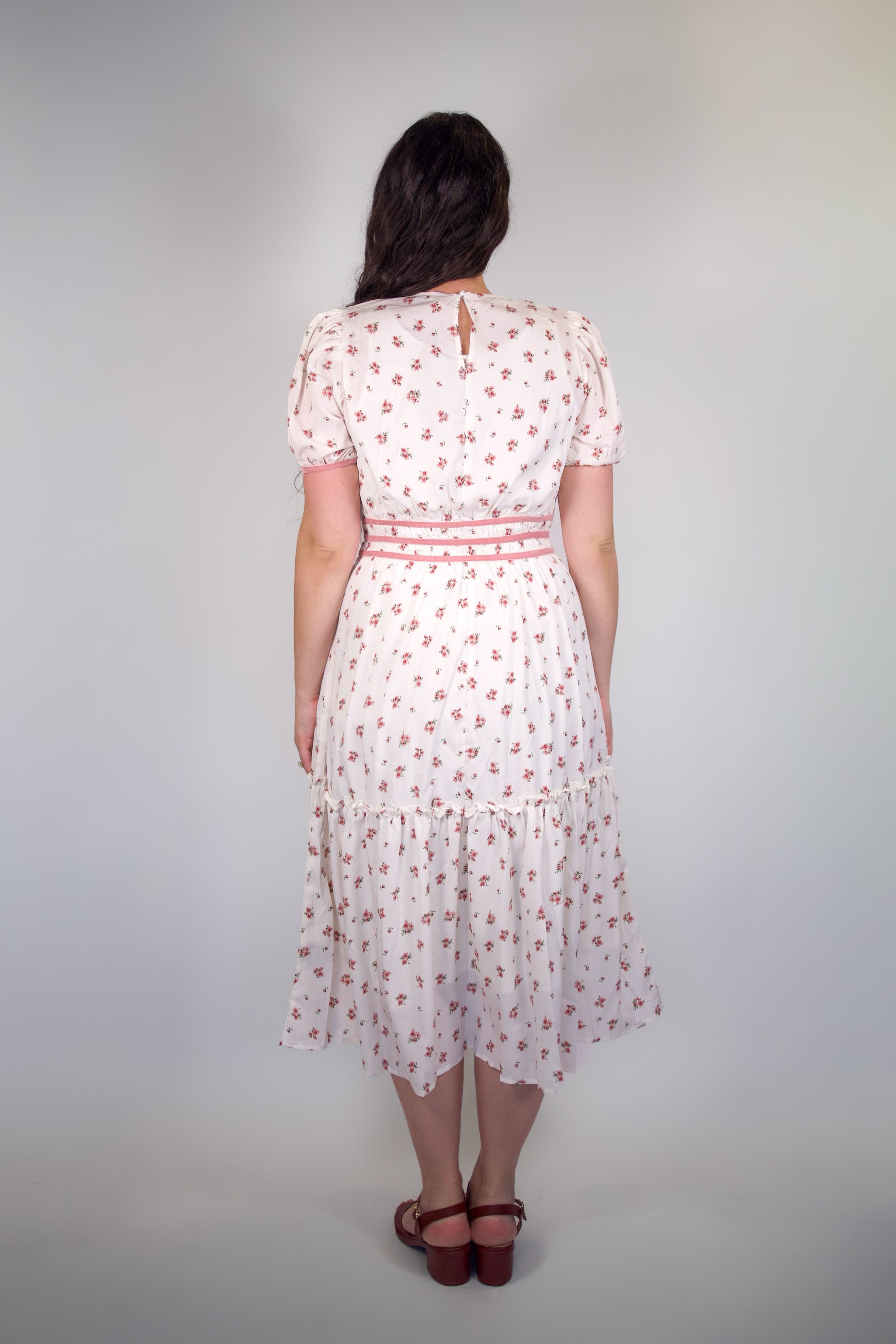 Raina Ditsy Floral Pink Midi Dress