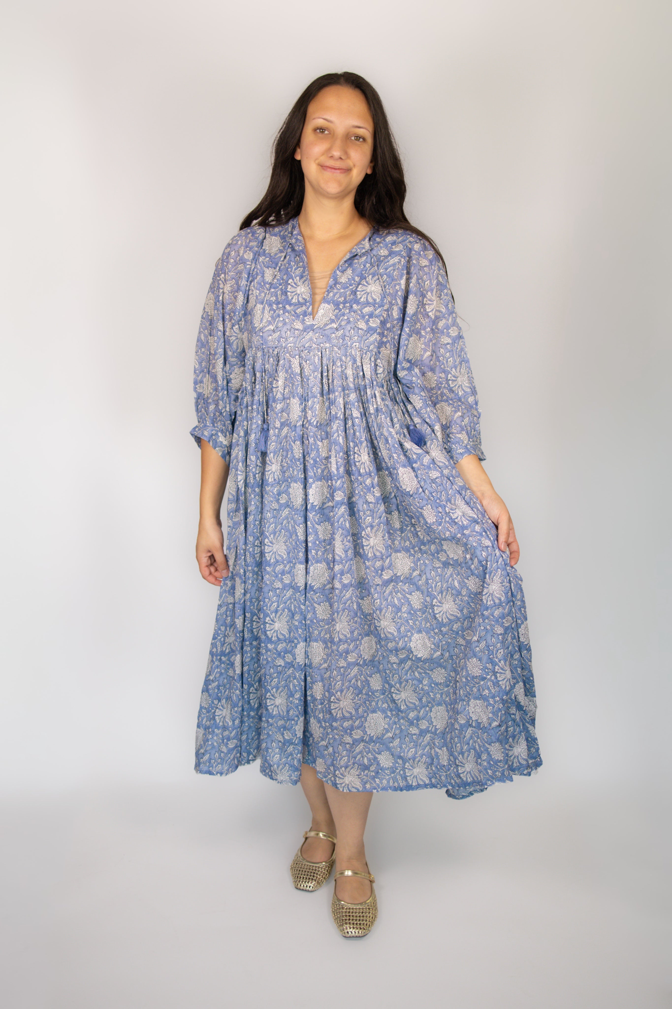 Delilah Flowy Dress in Dusty Blue