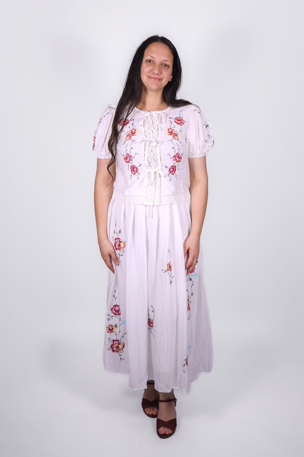 Vivienne Embroidered Maxi Set in Ivory