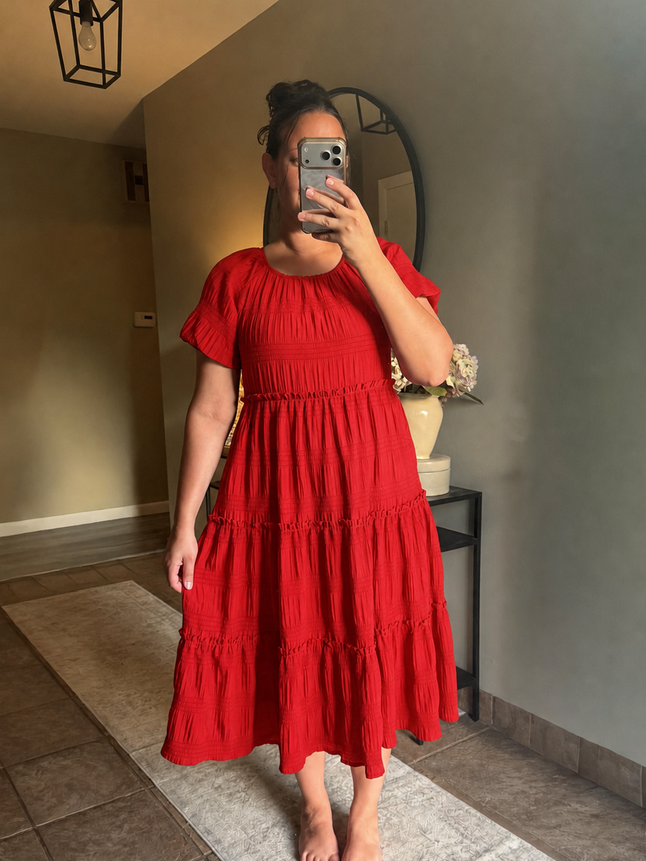 Serena Midi Dress in Cherry Red