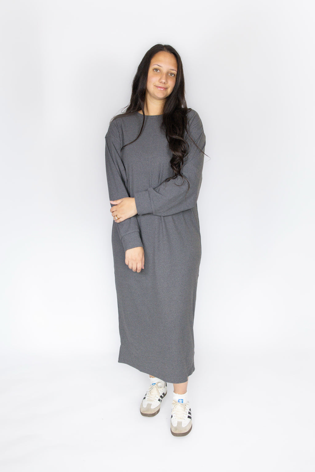 Stevie Casual Sweatshirt Dress in Charcoal