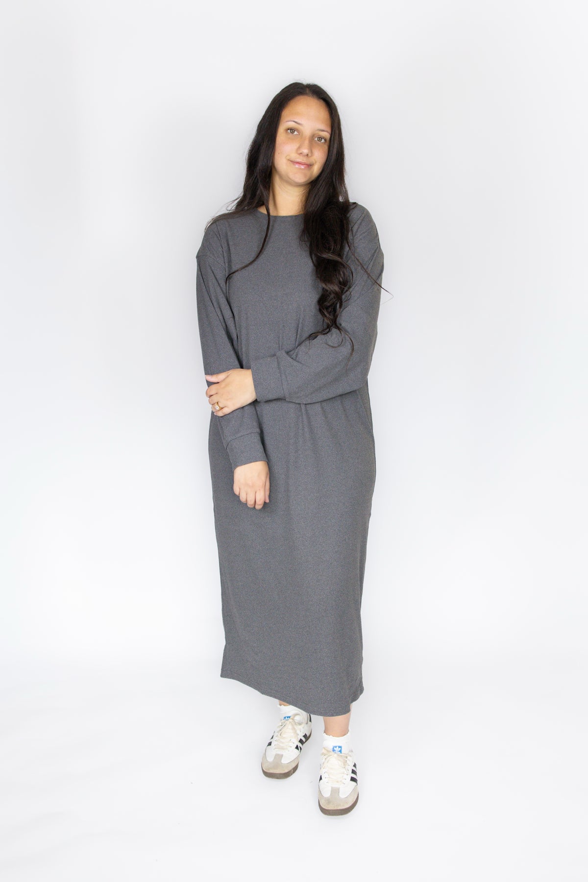 Stevie Casual Sweatshirt Dress in Charcoal