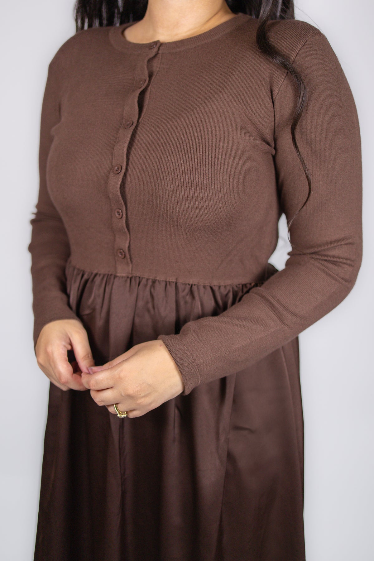 Jenna Knit Top Satin Dress in Cocoa