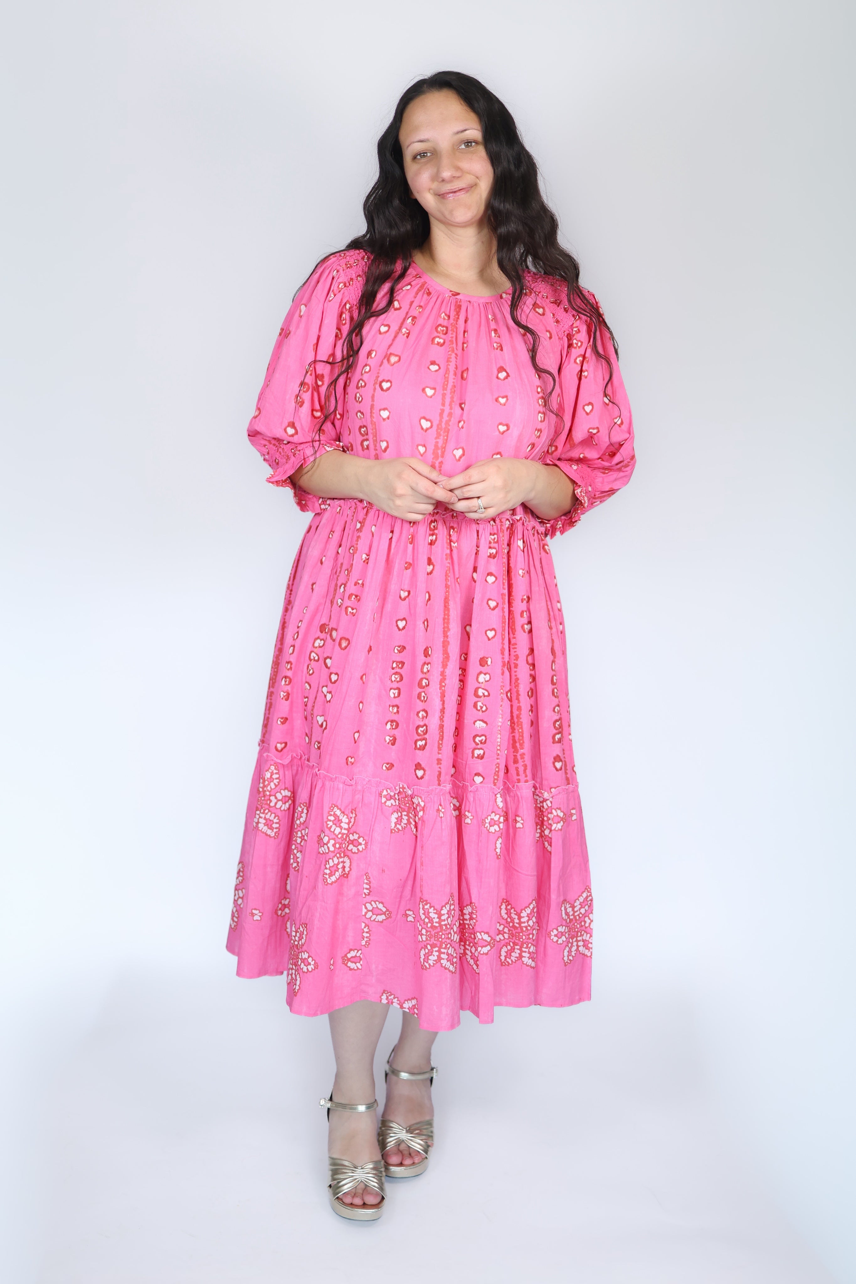 Jade Tiered Midi Dress in Pink