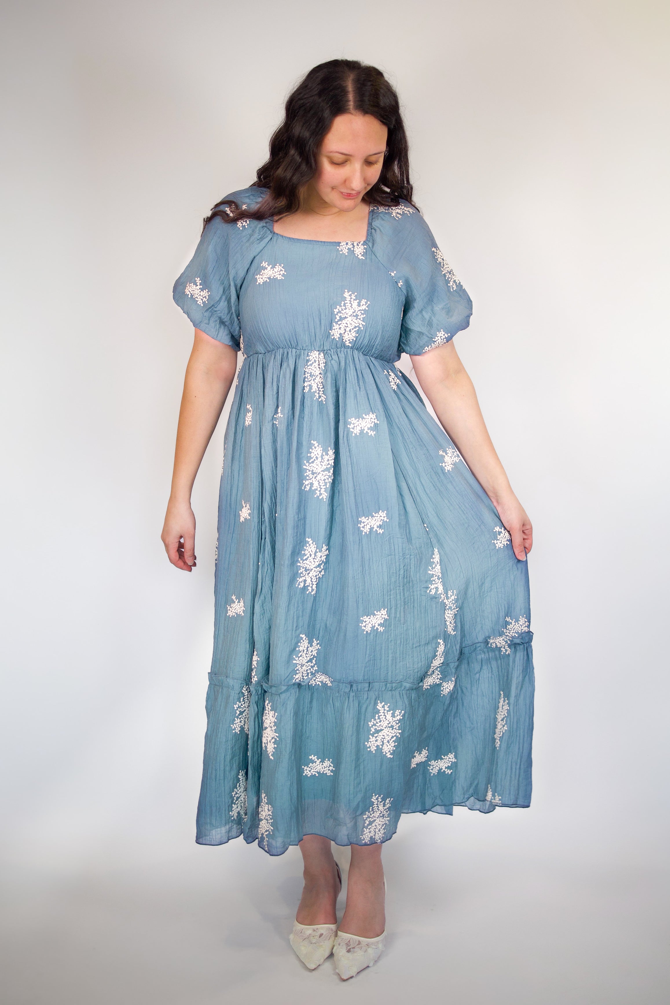 Aria Floral Embroidered Midi Dress