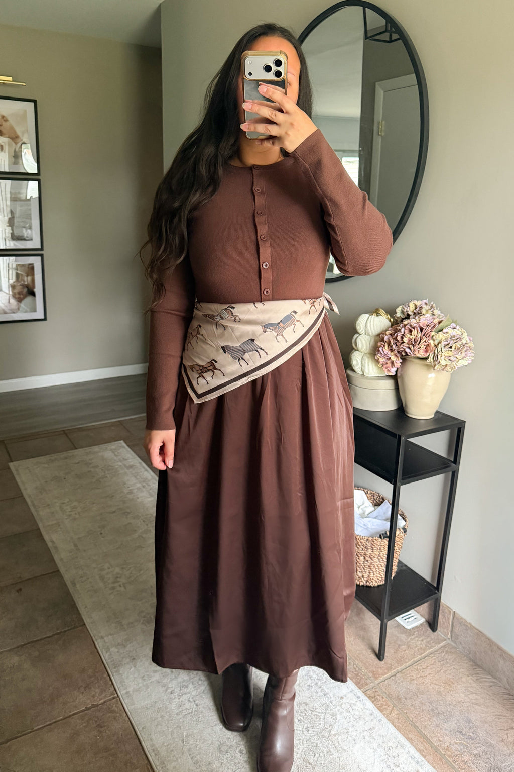 Jenna Knit Top Satin Dress in Cocoa