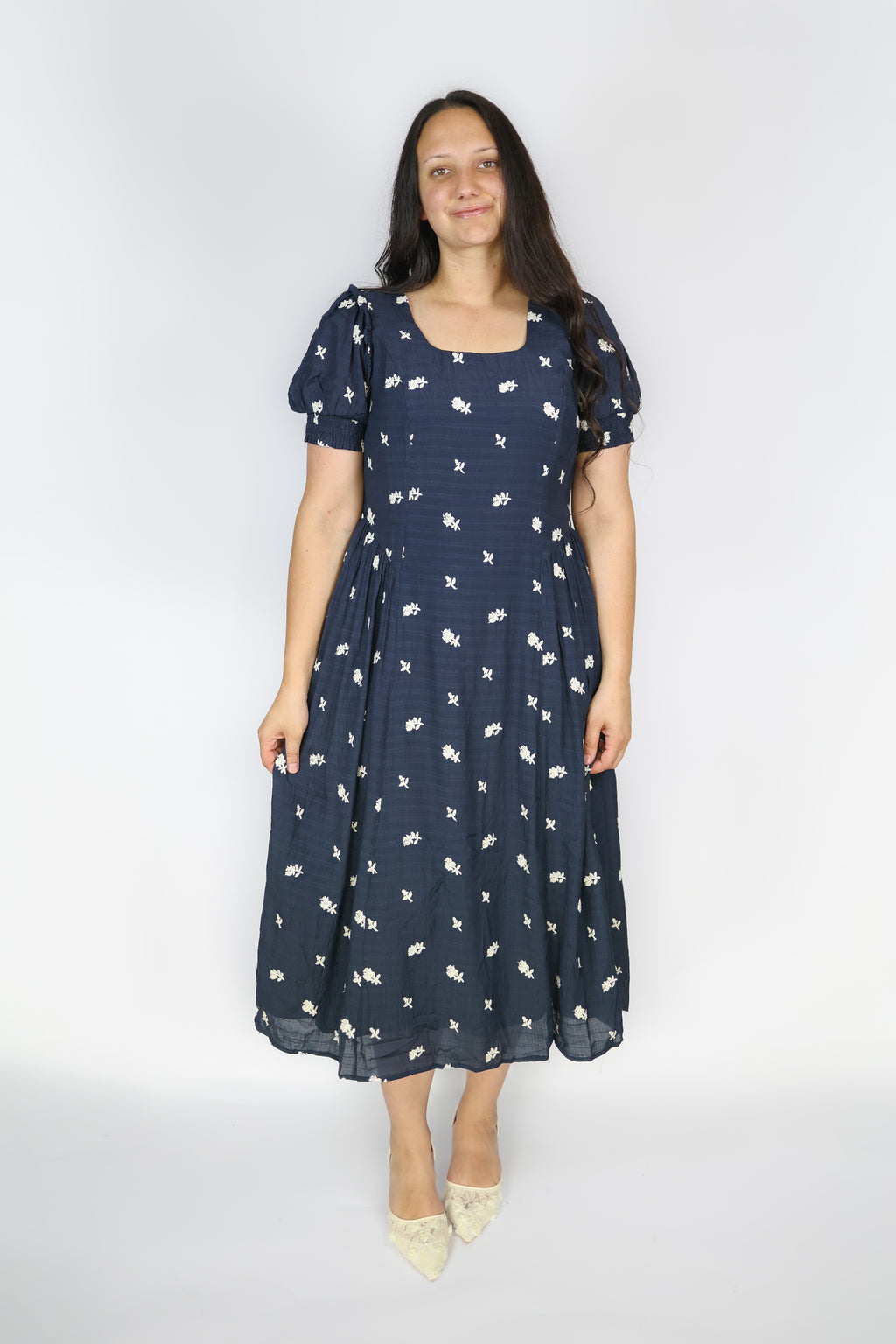 Karlie Embroidered Dropwaist Dress in Navy