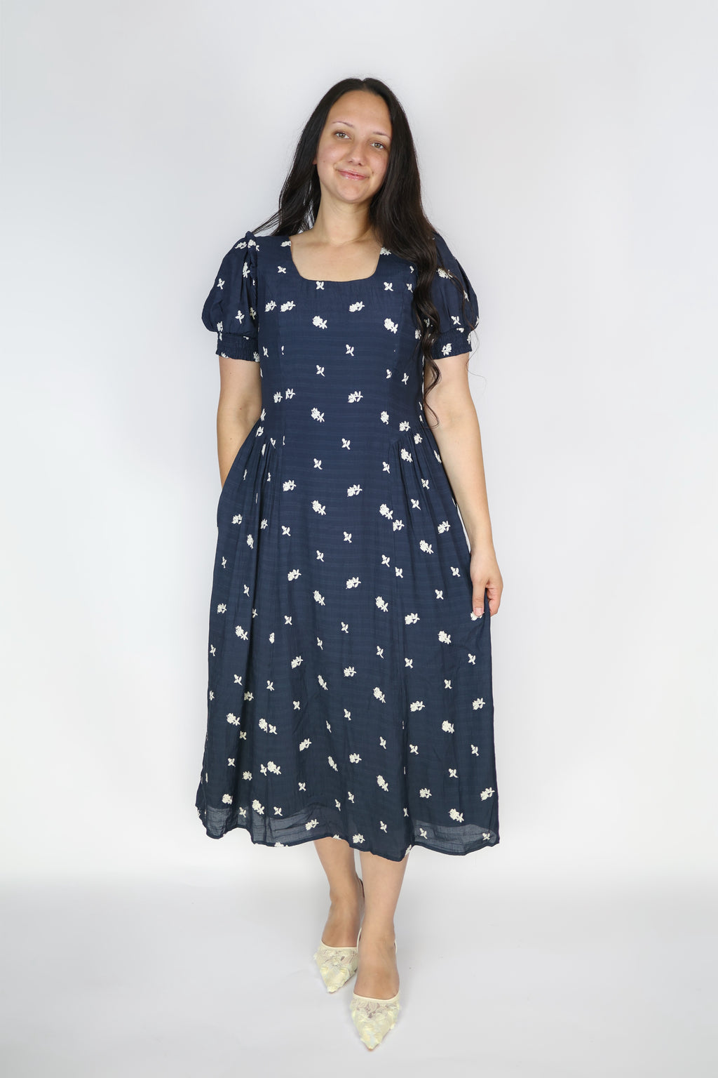 Karlie Embroidered Dropwaist Dress in Navy