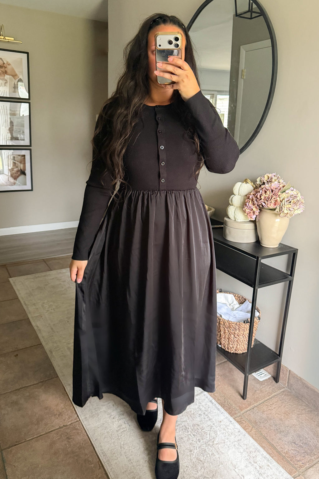 Jenna Knit Top Satin Dress in Black