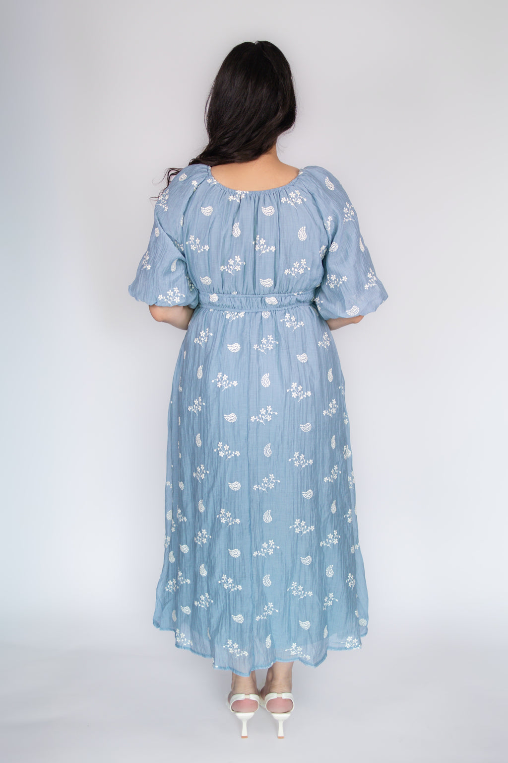 Julia Blue Embroidered Midi Dress