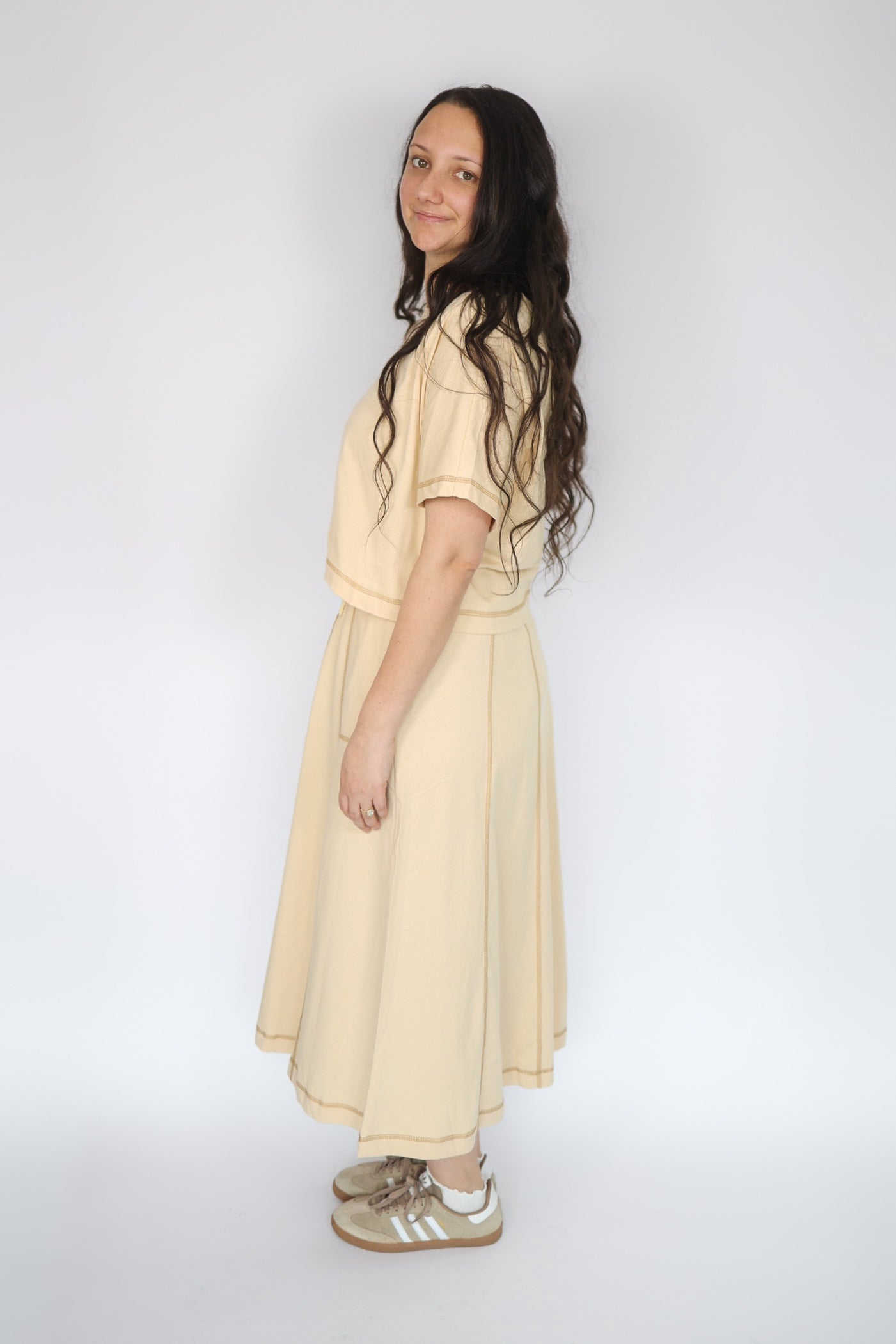 Mallie Casual Top & Skirt Set in Natural - Restock 5/8