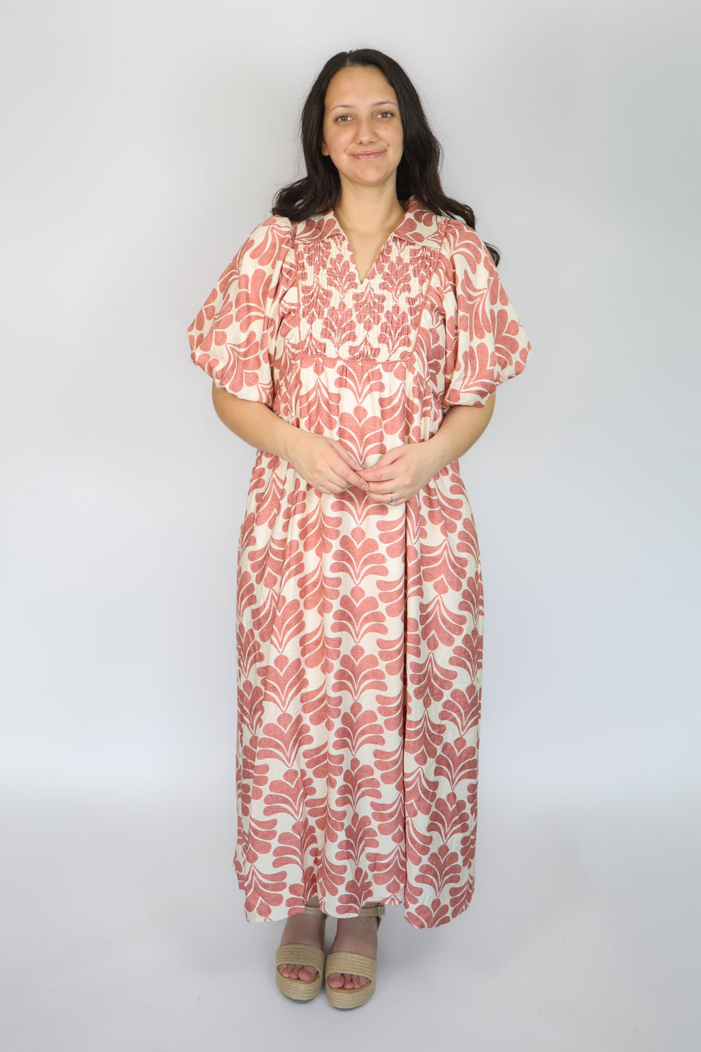 Maven Floral Smocked Dress in Mauve
