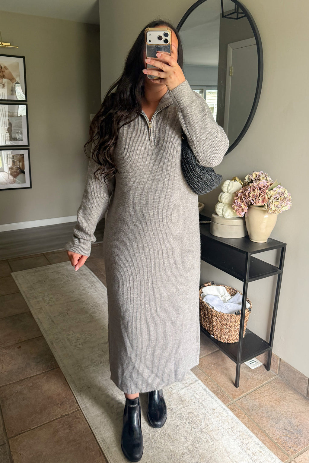 Baylor Half-Zip Sweater Dress in Gray