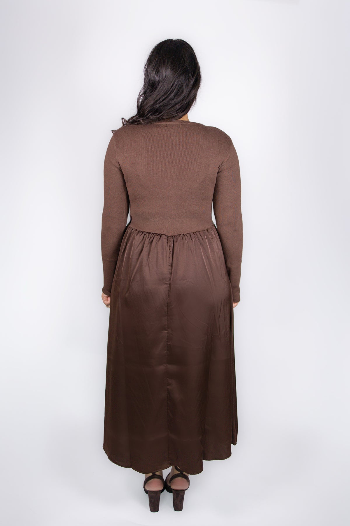 Jenna Knit Top Satin Dress in Cocoa